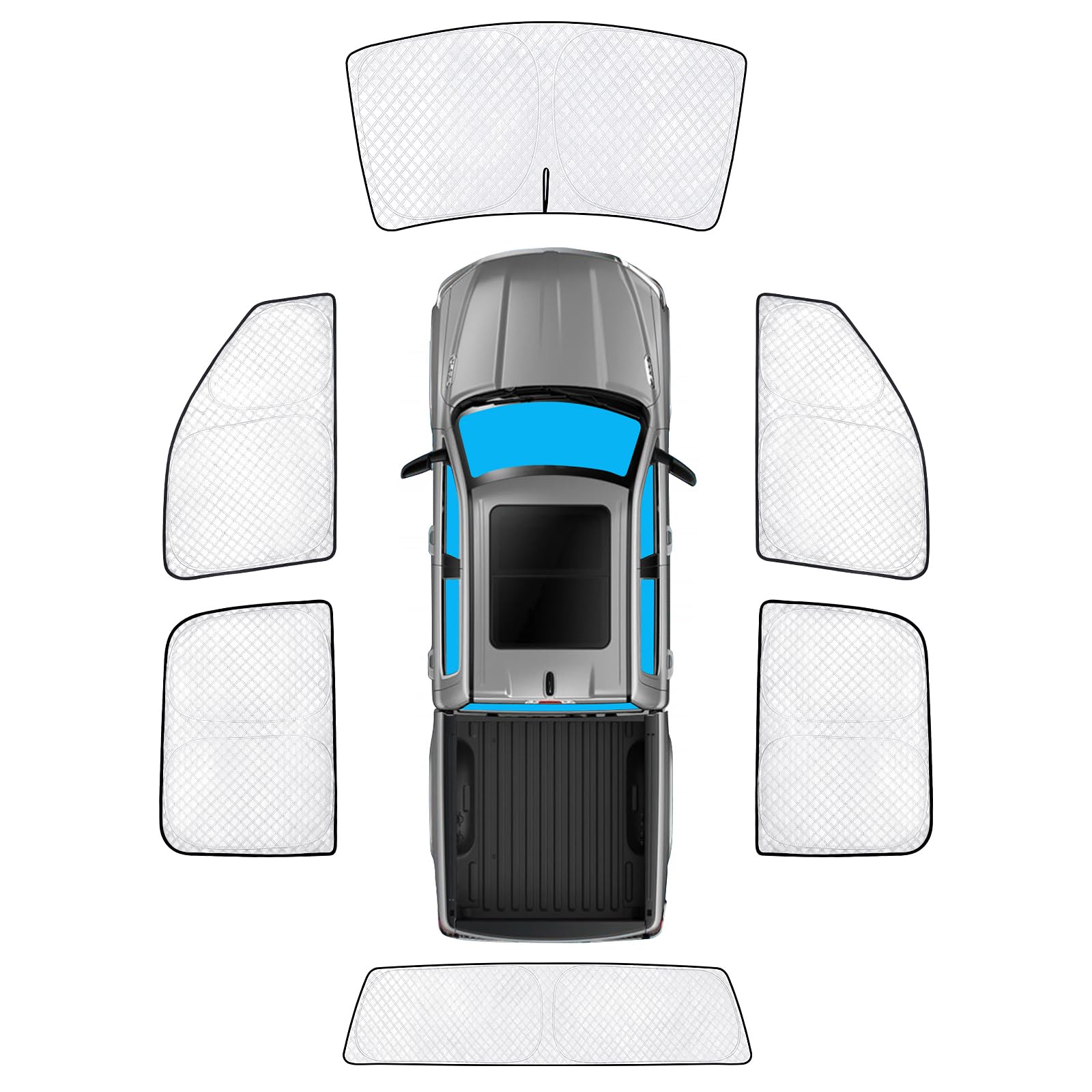 KMF 6pcs Thicken Full Window Sun Shades for Dodge Ram 1500 Crew Cab Accessories 2019-2025, Car Window Covers Sunshade for Windshield Side Rear, Sun Visor UV Block Privacy Blackout for Camping Outdoor