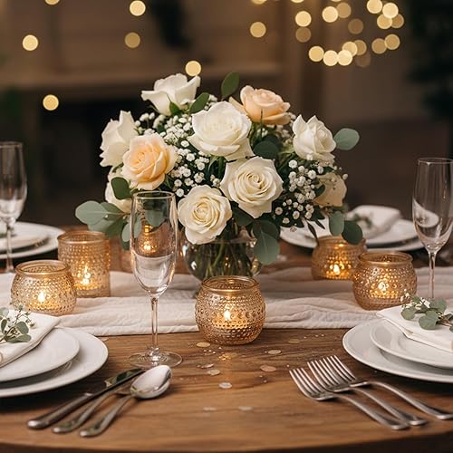 Miniatura 8 de 32 portavelas votivas doradas surtidas a granel, portavelas dorados a granel para decoraciones navideñas Diwali, portavelas de cristal para Acción