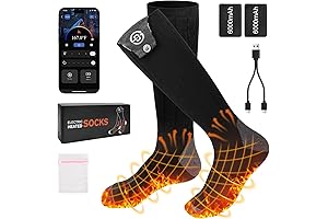 Electric Heated Socks: 6000mAh Rechargeable, 4 Heating Levels, 11+ Hrs Warmth, App...