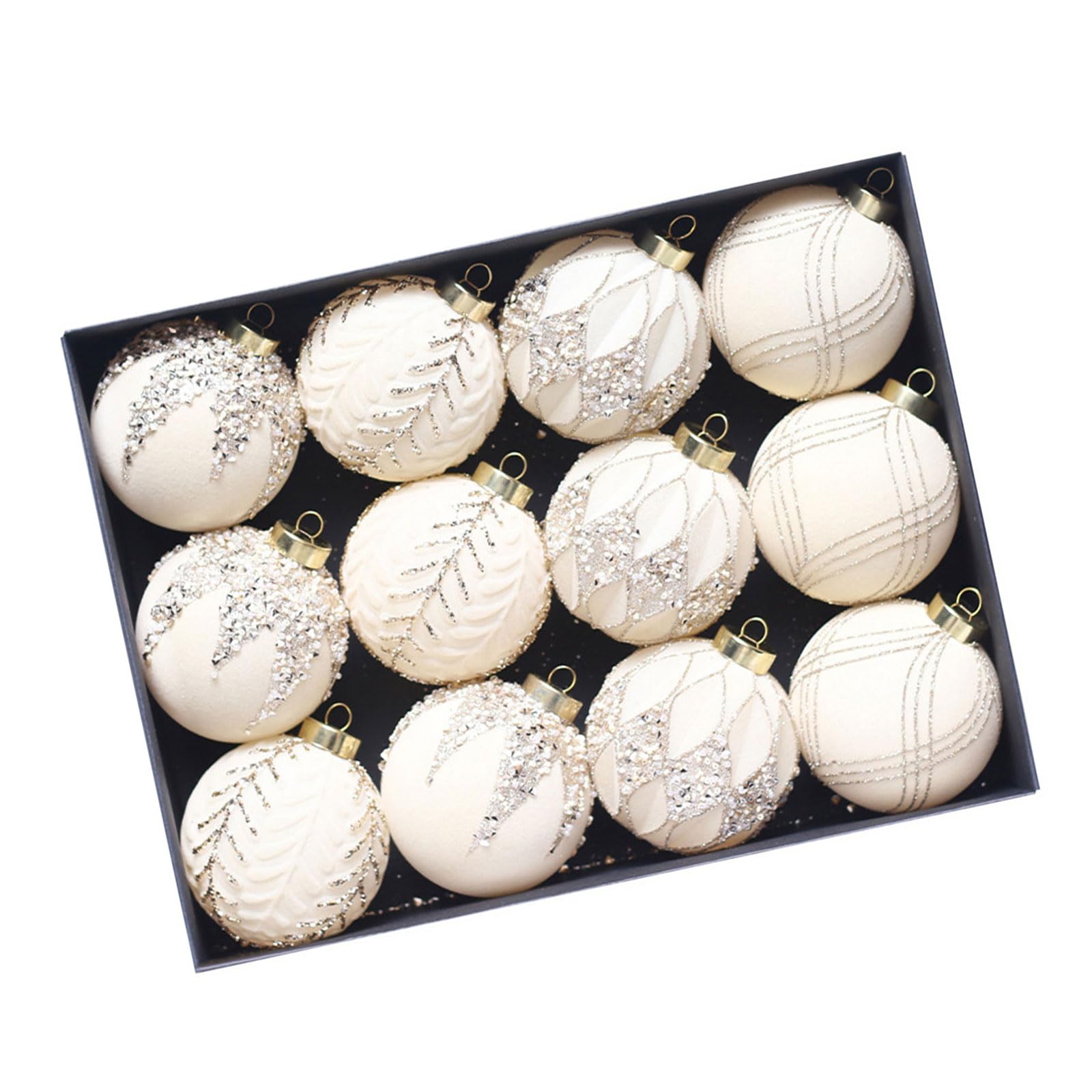 Buxuaaaa Beige Of 12 Soft Flocking Christmas Sphere Decorations Flocking Christmas Sphere Decoration For Seasonal Tree Baubles Decorations