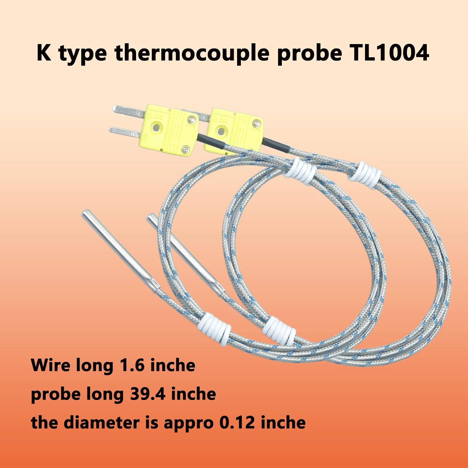 K Type thermocouple Probe TL1004 Suitable for K-Type Probe thermocouple sensors and thermometers Metal Probe Temperature Range 0 to 935℉ (2 pcs)