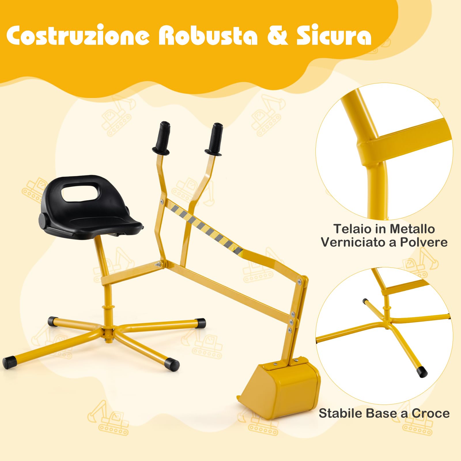 RELAX4LIFE Ruspa Escavatore Cavalcabile per Sabbiera con Sedile Girevole a 360°, Pala Flessibile, Schienale Ergonomico, 3 Anni+