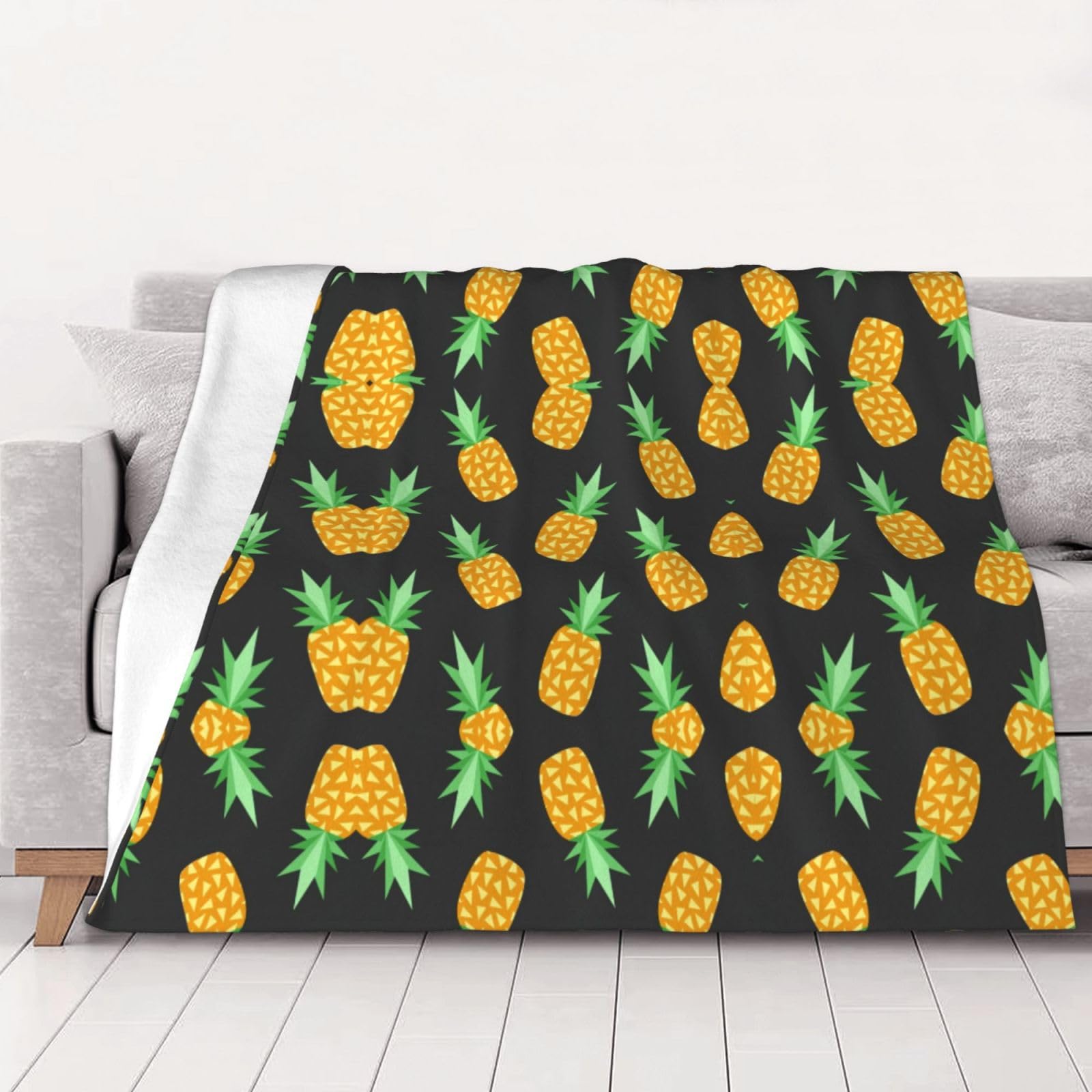 Couverture super douce toutes saisons pour grand lit et canapé plaid lavable jaune ananas