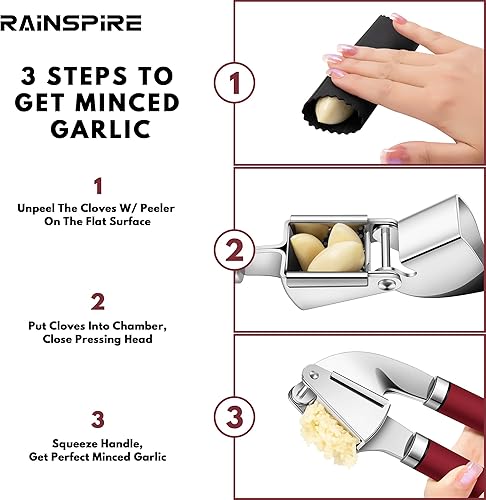 Miniatura 5 de Rainspire Prensa de ajo de acero inoxidable de alta calidad, herramienta para picar ajos, herramienta trituradora de ajo, trituradora de ajos,