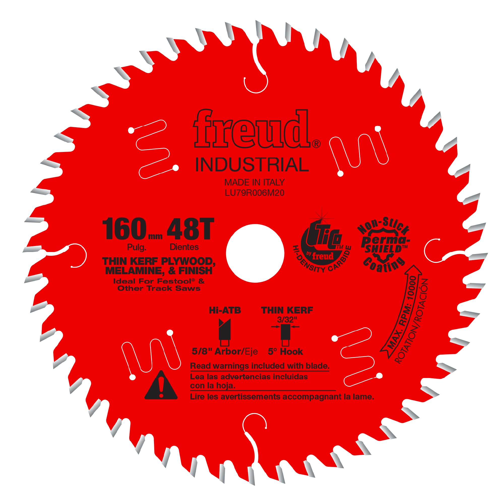 Freud Thin Kerf Ultimate Plywood & Melamine Saw Blade with Premium Tico Hi-Density Carbide Crosscutting Blend - 160mm Diameter, 48 Teeth, Hi-ATB Grind - LU79R006M20