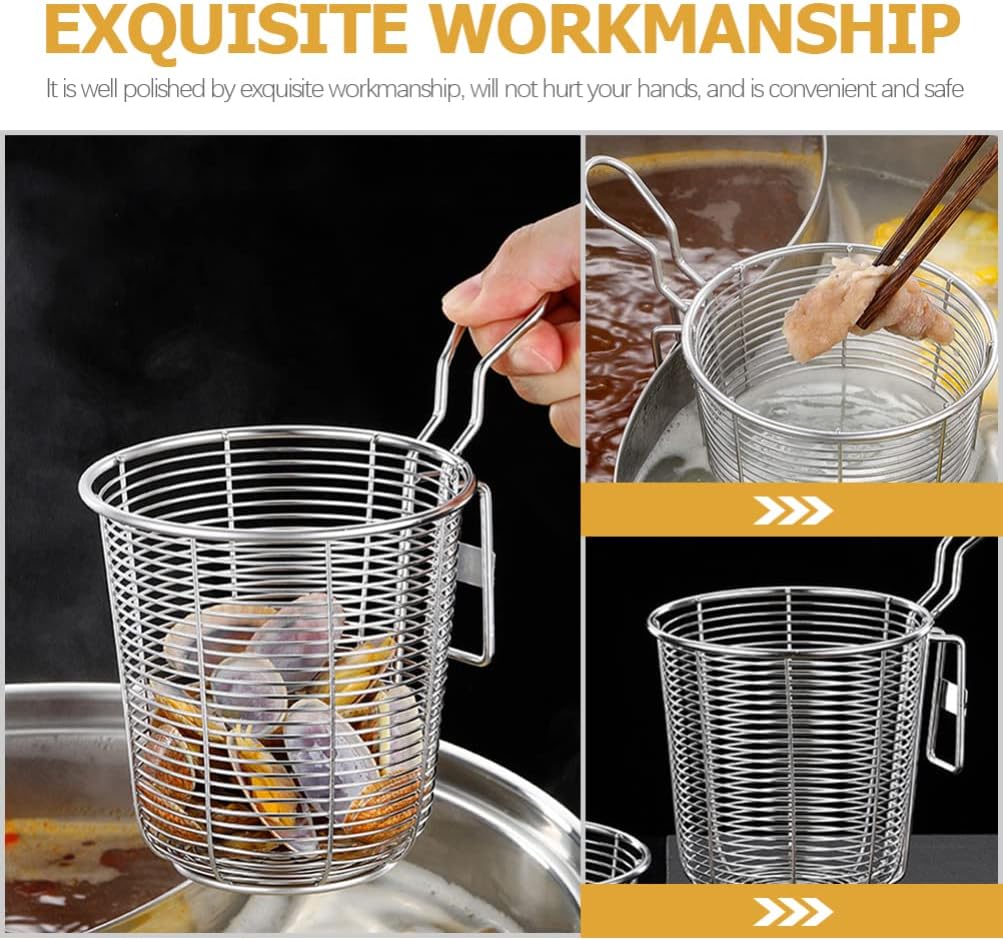 Hemoton Stainless Steel Noodle Strainer Heat-Resistant Mesh Strainer for Hot Pot Ramen Pasta and Frying 3.85 X 3.85 X 3.74 in Kitchen Supply with Handle