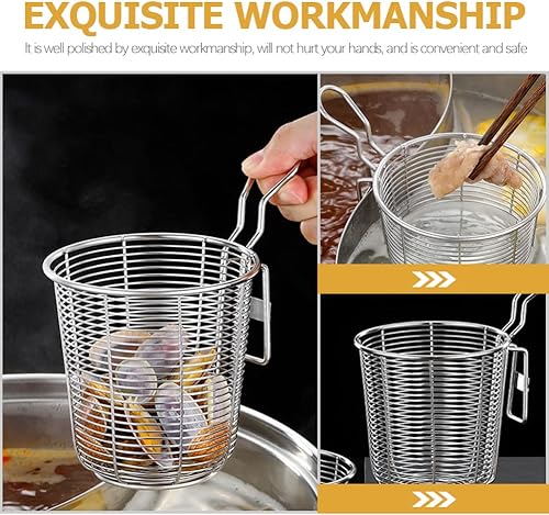 Miniatura 8 de UPKOCH Colador Noddle Colador de ollas calientes colador de alimentos de acero inoxidable colador de ebullición de alimentos, cesta de espaguetis