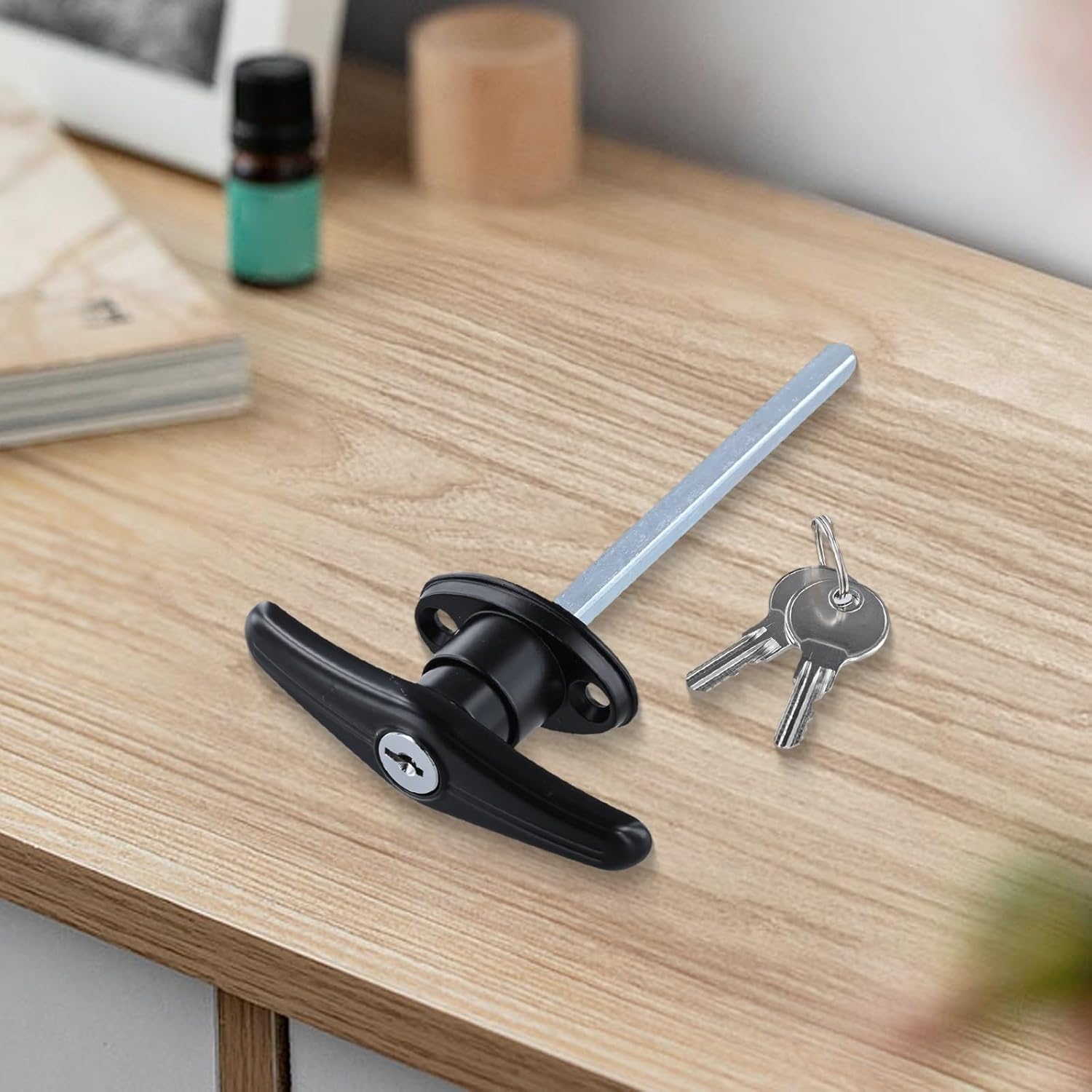 Zinc Alloy T-Handle Garage Door Lock Trailers and RVs – Weatherproof, Resistant Chassis Lock with Short-Action, 127.6 x 100.8 mm, Silver/Black(Black)