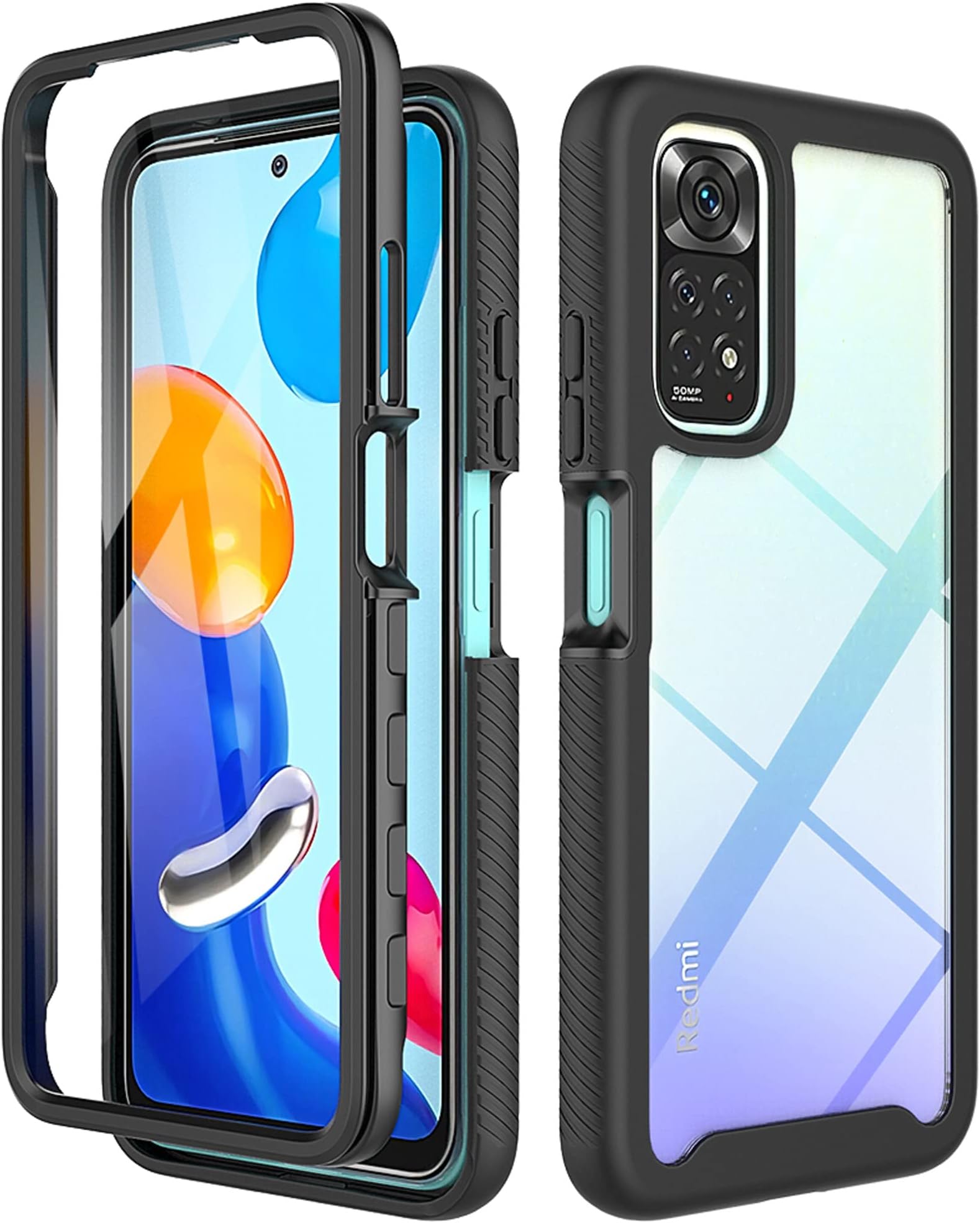 Xiaomi Redmi Note 11 Pro(4G/5G) Clear Case, Silicone & PC Hybrid Full-Body Armour Built-in PC Bumper Frame Multi-layer Military Grade Heavy Duty Shockproof Cover, Black