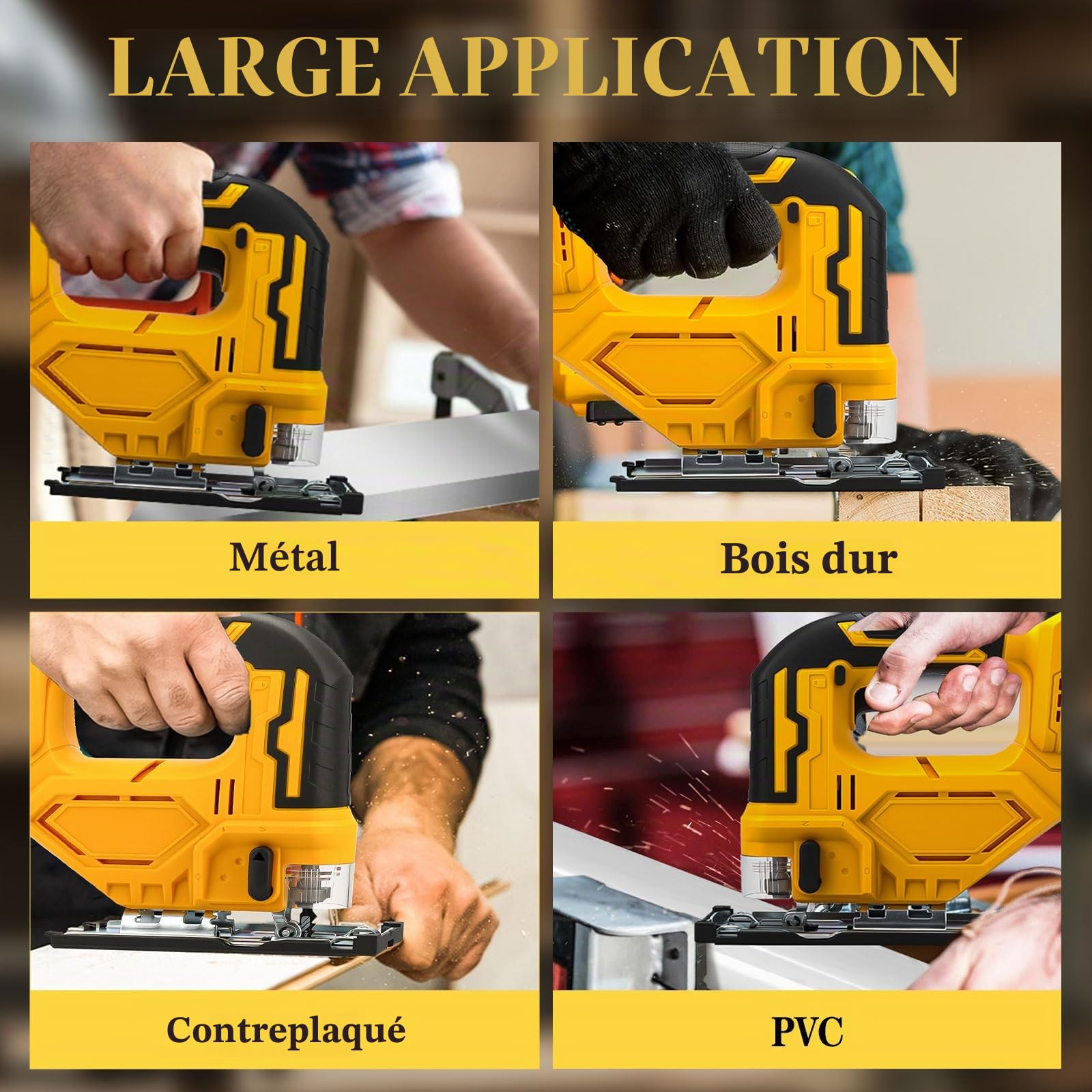 Scie sauteuse sans fil pour Dewalt 18 V 20 V, 400 W 2900 tr/min, 3 actions orbitales, angle de coupe biseauté ± 45°, 6 lames à tige en T pour bois, plastique, métal (sans batterie)