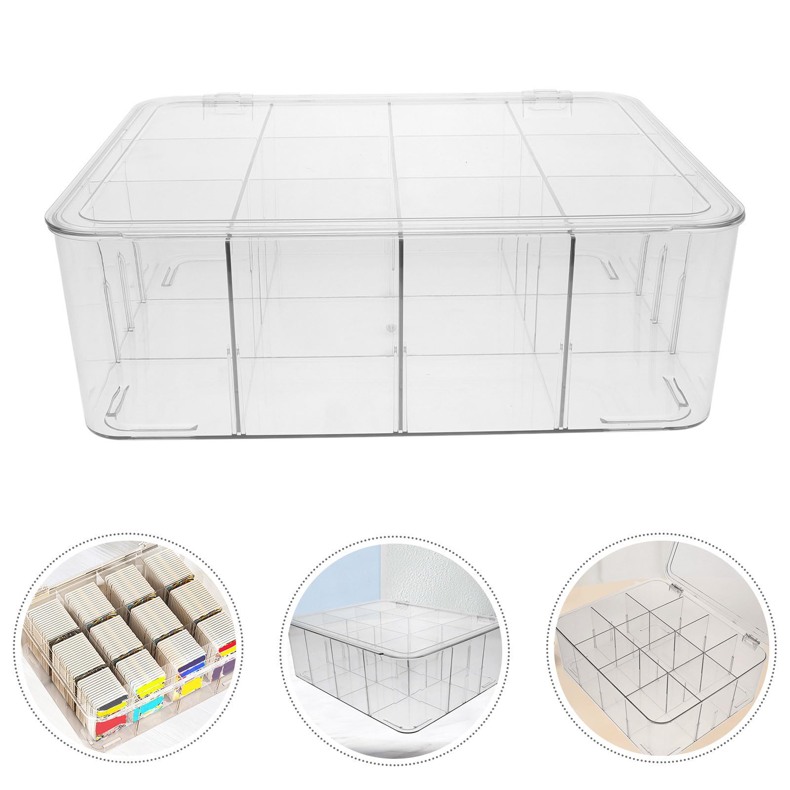Caja Organizadora de Plástico Transparente Ahorro de Espacio con Compartimentos para Tarjetas, Tarjetero de Escritorio Práctico y Compacto Adecuado para Juegos de Cartas