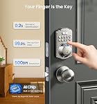 Veise KS02A Fingerprint Keyless Entry Door Lock, Auto Lock, Electronic Keypad Deadbolt for Front Door, Biometric, Anti-Peeping Password, Easy Install, Satin Nickel