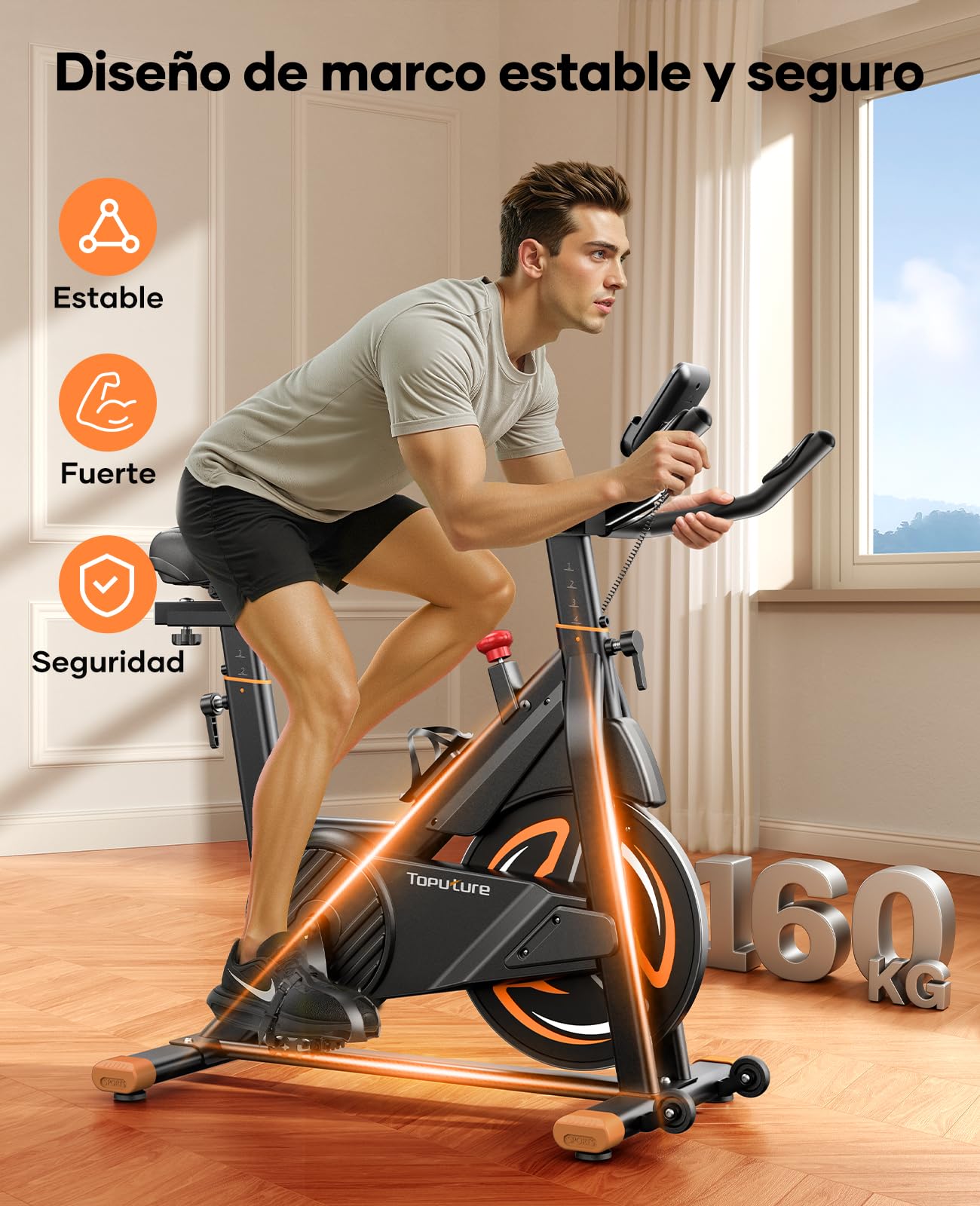 2026 Versión Toputure Bicicleta Estatica con Pulsómetro y APP, Bici Estatica Profesional Ultra Silenciosa y Estable, Asiento Cómodo, Soporte para Tableta y Portabotellas, Volante 15 KG, MAX 160KG