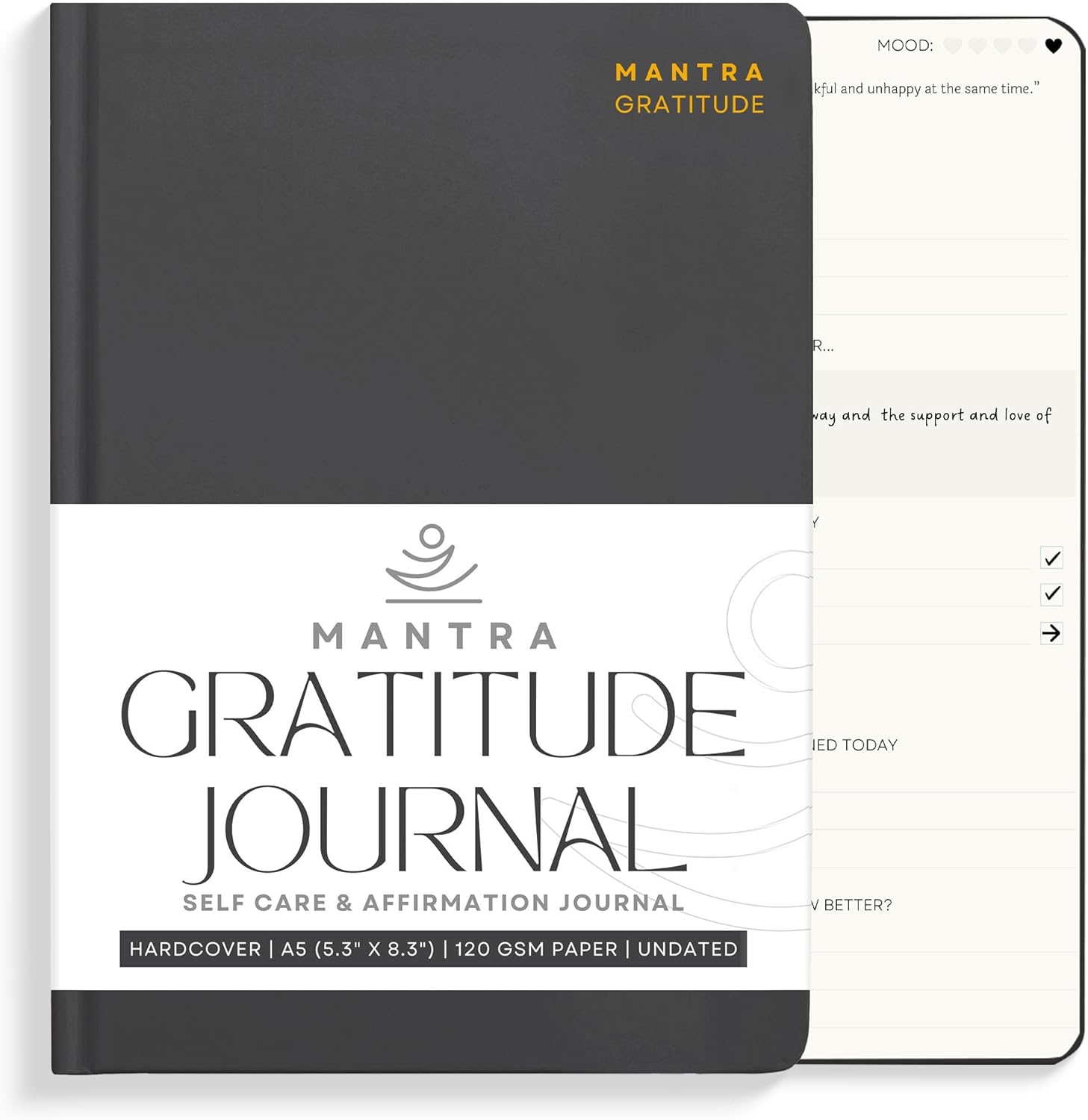Gratitude Journal For Women & Men – Mental Health, Self Love & Self Care Journal – Black – 5.8″ x 8.3″ – Mantra Planner