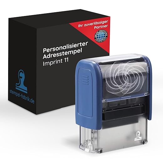 stempel-fabrik - Imprint 11 Stamps with Desired Text - Self-Inking Stamp as Name Stamp, Address Stamp, Company Stamp & Co Use (37 x 14 mm, 4 Lines) (customisable)