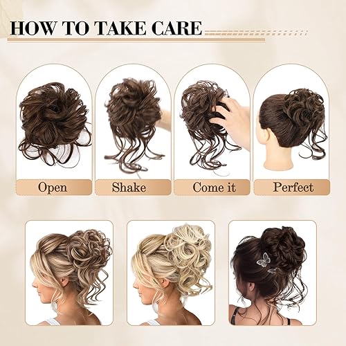 Miniatura 7 de Earfodo Moño desordenado, extensiones de cabello recogido, rizado, ondulado, cola de caballo sintético para mujeres y niñas