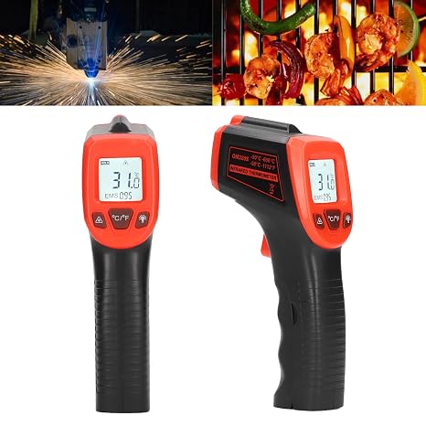 Temperature Measuring Gun, Infrared Thermometer Non Contact ABS Housing Automatic Shutdown Handheld Data Saving for Measurement (Red) Laser Surface Temp Reader
