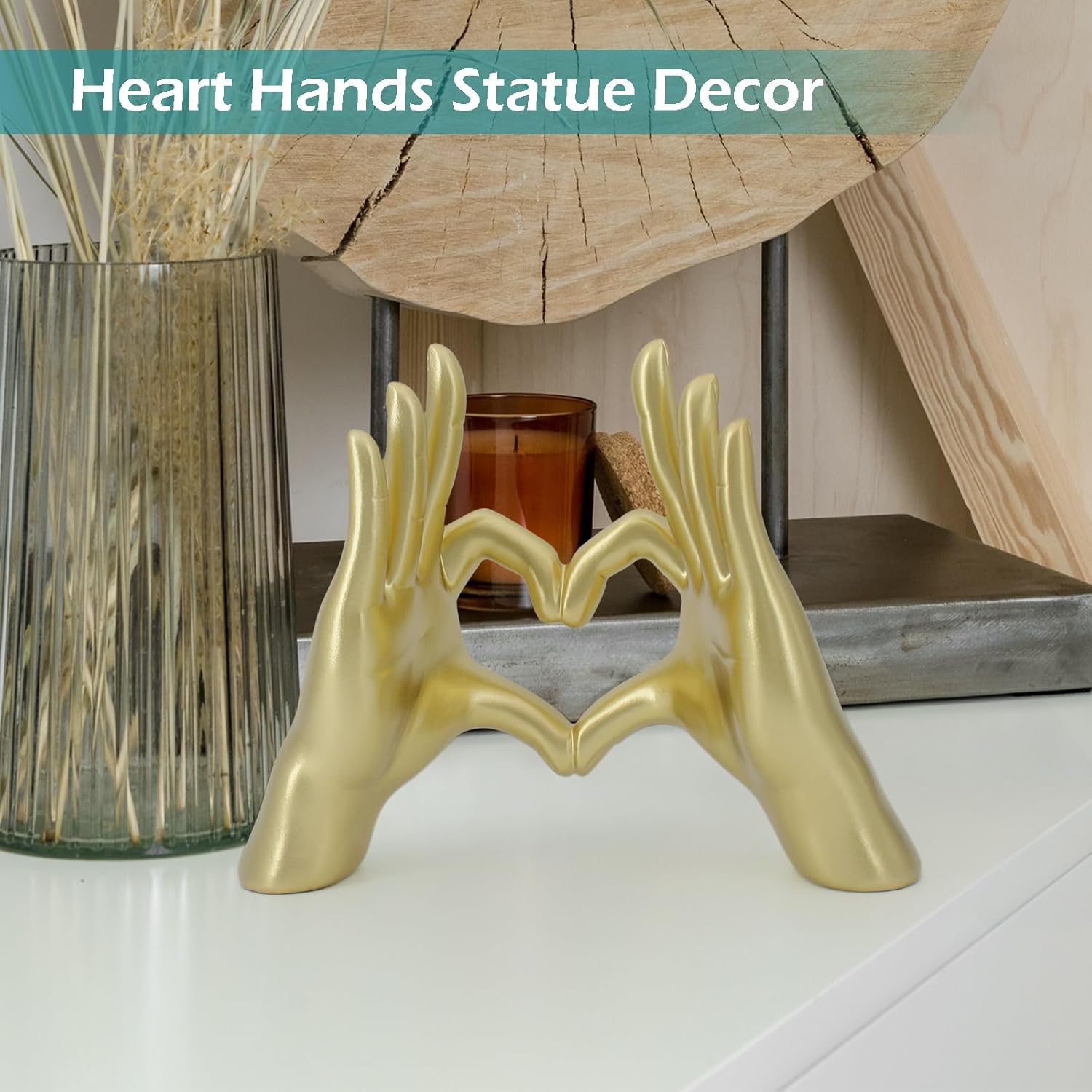 Accessoryway Gold Heart Hands Decor Sculpture,Small Love Heart Gesture Decorative Sign Sculpture for Wedding Dresser Shelves Desktop Knick Knacks Home Decor & Ring-Holder Display Stand