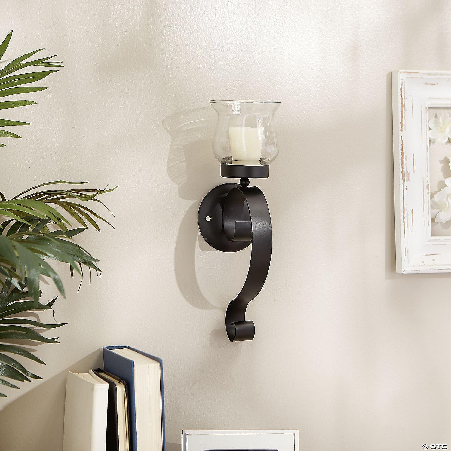 Gulnar.Exporting Black Rustic Iron and Glass Scrolling Candle Holder Wall Sconce 3.38X3.75X10.5