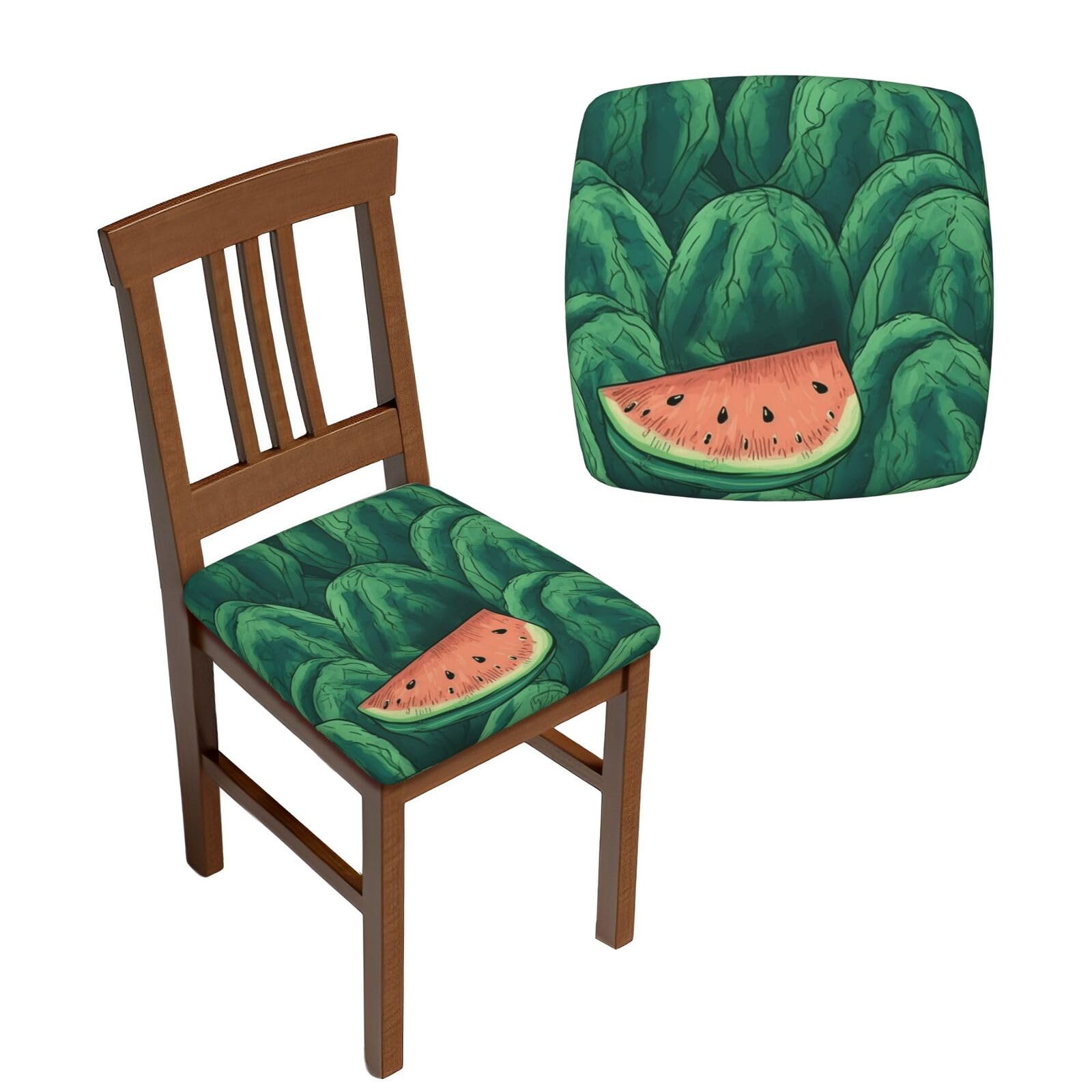 NONHAI 6PCS Dining Chair Seat Covers Set Green Watermelon Pattern Stretch Removable Chairs Covers Washable Seat Cushion Slipcovers Protector for Dining Room Kitchen Chairs