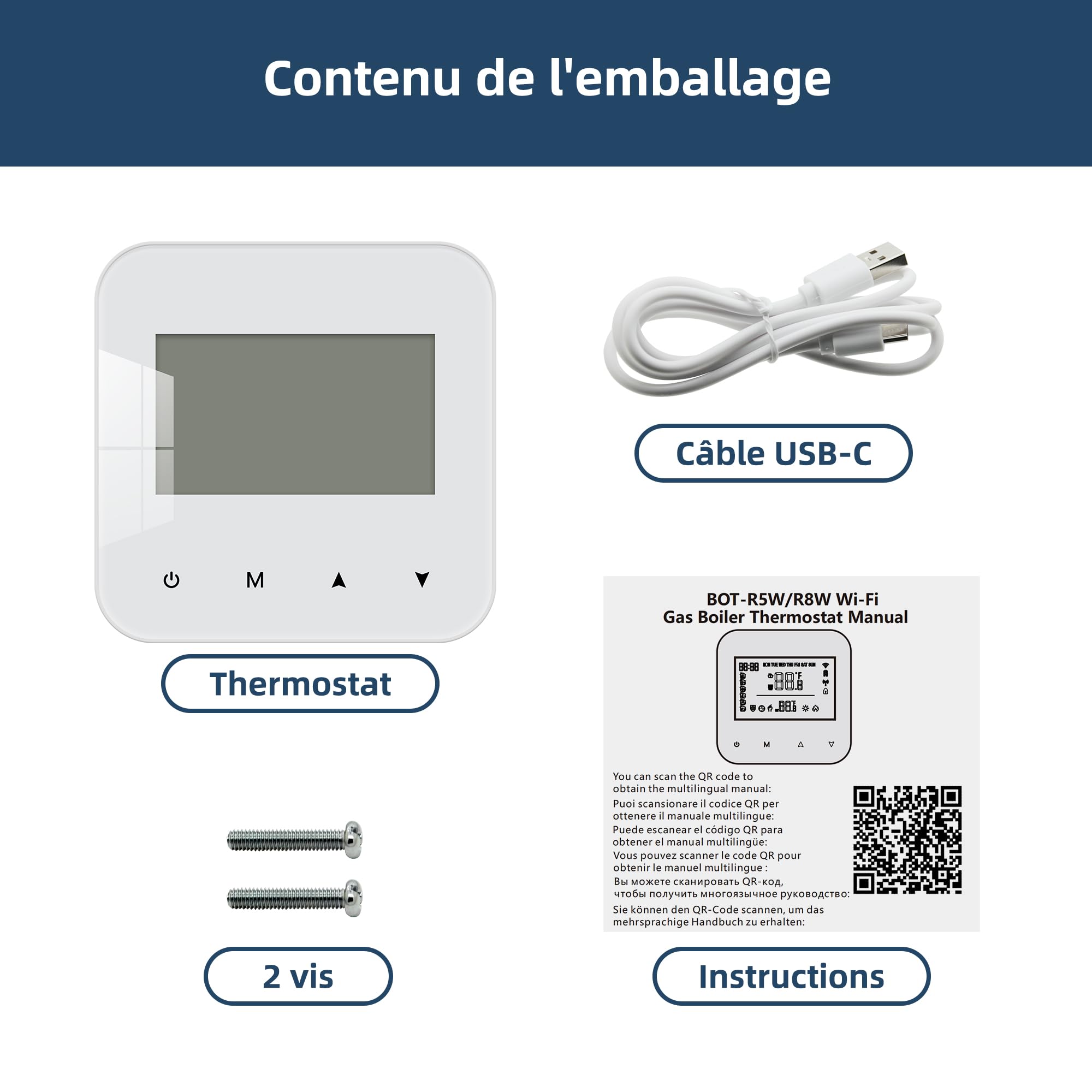 Beok Thermostat WiFi pour chaudières gaz et fioul,Thermostat Mural à 2 Fils,Programmation Quotidienne,Alimentation par Pile ou USB,Compatible avec Tuya Smart APP,Alexa