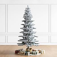 Vista 98 de Glitzhome Prelit Christmas Tree, 6ft Flocked Artificial Christmas Tree Serene Snowscape Fir with 300 Warm White Lights for Home, Office, Party