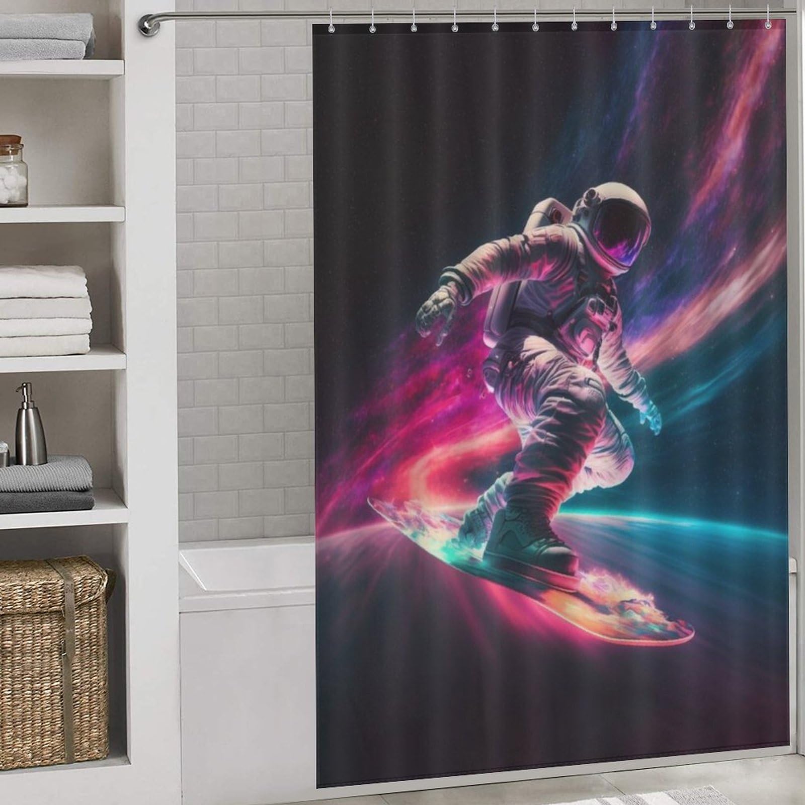 Rideau de douche astronaute tissu polyester imperméable 152 x 183 cm lavable