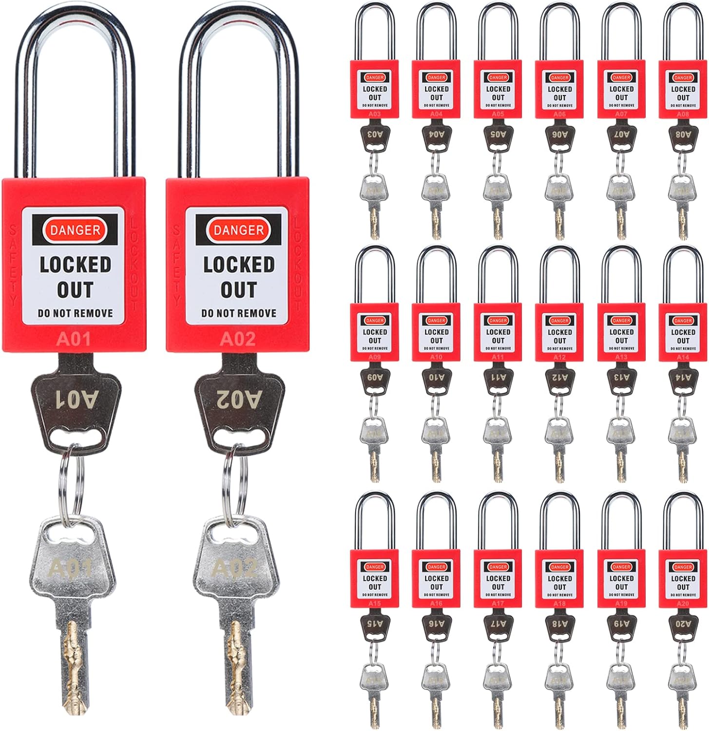 RealPlus Lockout Tagout Locks, 20pcs Keyed Alike Safety Lock, 2 Keys