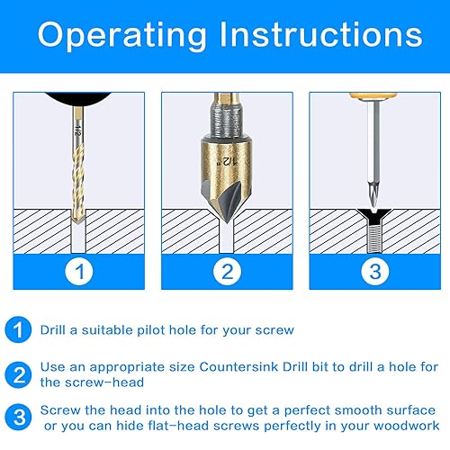 Miniatura 10 de Juego de brocas avellanadas de 5 piezas, M2 HSS, 82 grados, 5 flautas, vástago hexagonal de cambio rápido de  pulgadas, brocas avellanadas afiladas