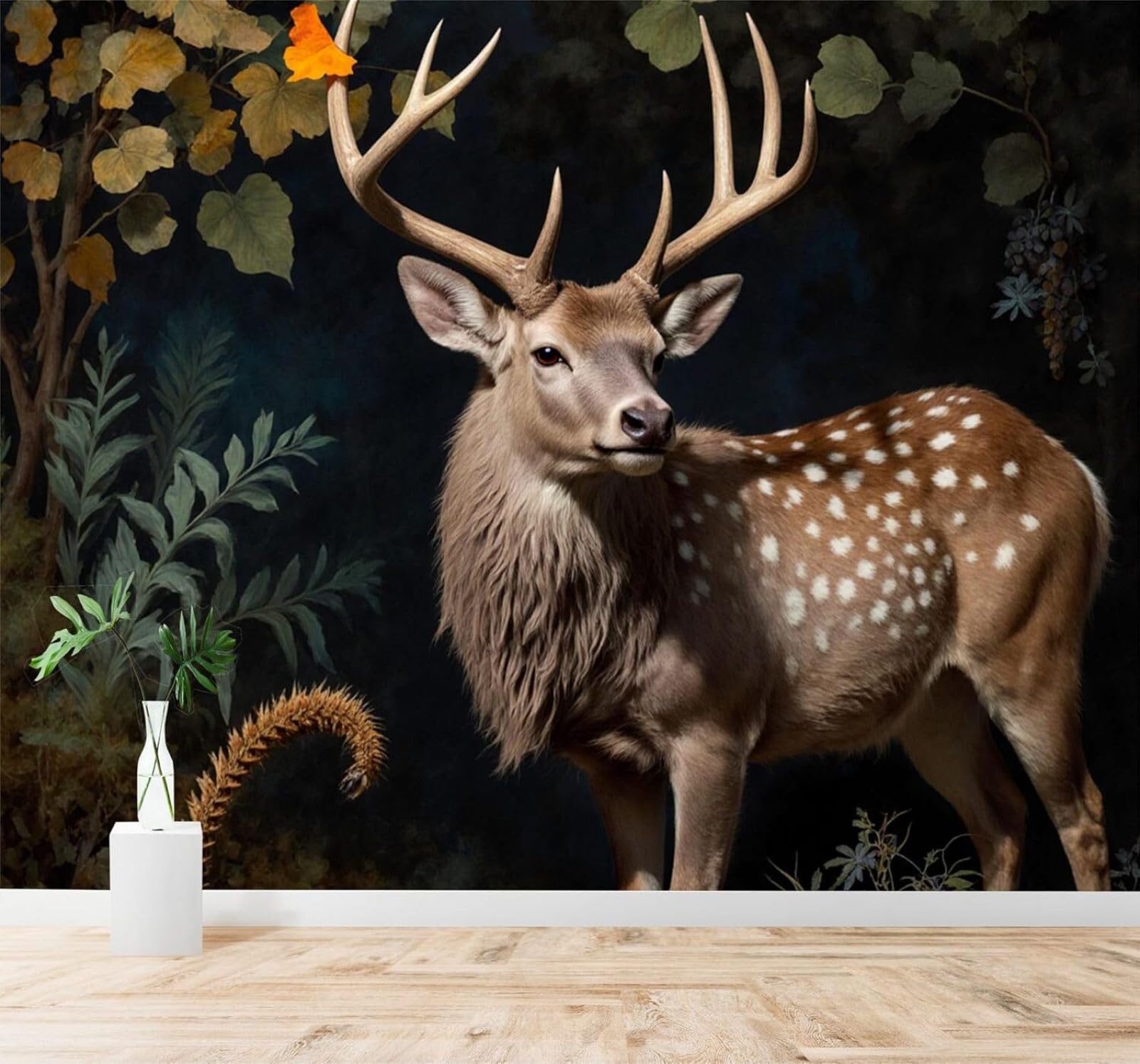 XLMING Minimalist Fresh Forest Autumn Leaves Deer 3D Wallpaper Premium Textured Silk Study Dining Living Room Bedroom Sofa TV Wall Easy Install-350cm×256cm