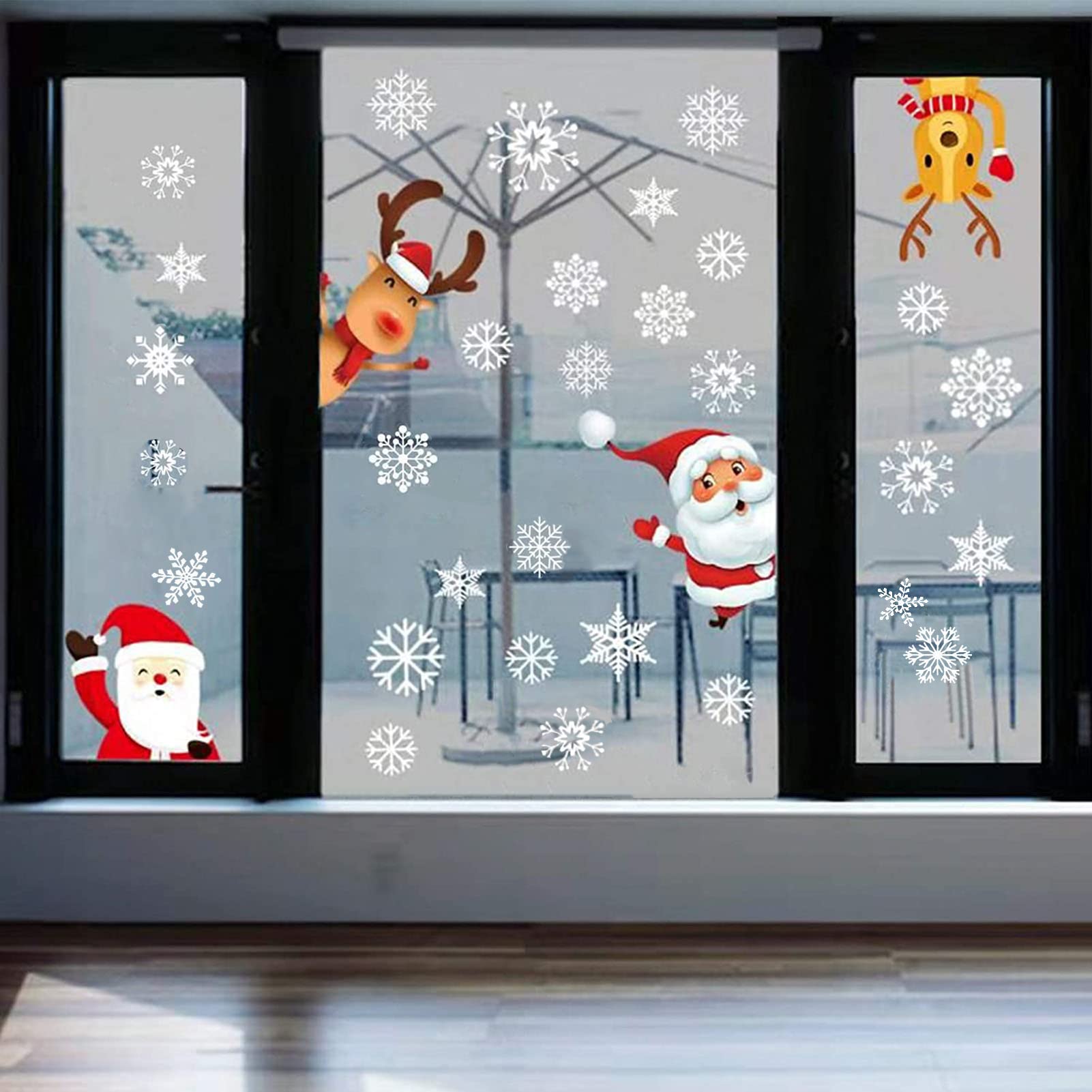 MSQ Decoración navideña para ventanas, 4 hojas de Navidad, autoadhesivas