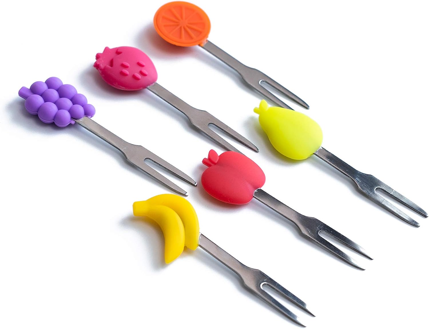Cocktail Forks, 6-Piece Appetizer Forks, Fruit Shapes, Stainless Steel and Silicone Small Forks for Fruits, Cheese, Appetizers