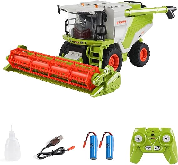 Remote Control Harvester Tractor for Adults, 1:24 Scale RC Harvester with Spray, Lights & Sound, RC Farm Tractor with 2 Batteries