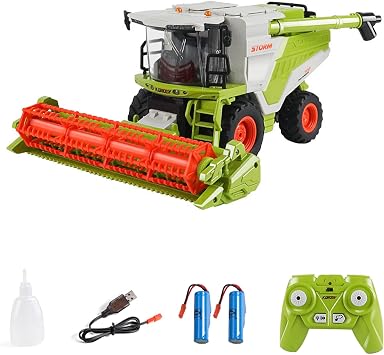 Remote Control Harvester Tractor for Adults, 124 Scale RC Harvester with Spray, Lights & Sound, RC Farm Tractor with 2 Batteries