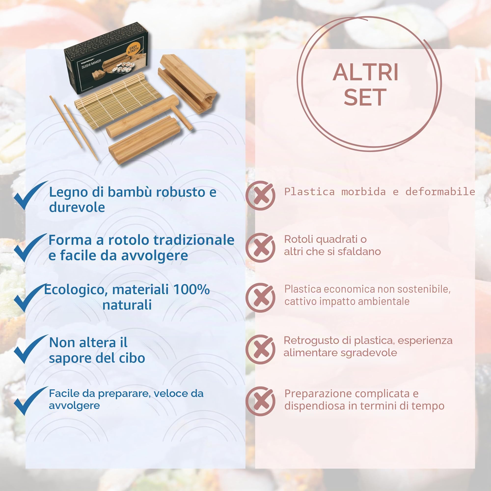 Toys4Boys Sushi Maker Set fai da te – Roller Bazooka Kit con tappetino di bambù, stuoia per arrotolare e macchina – 100% bambù