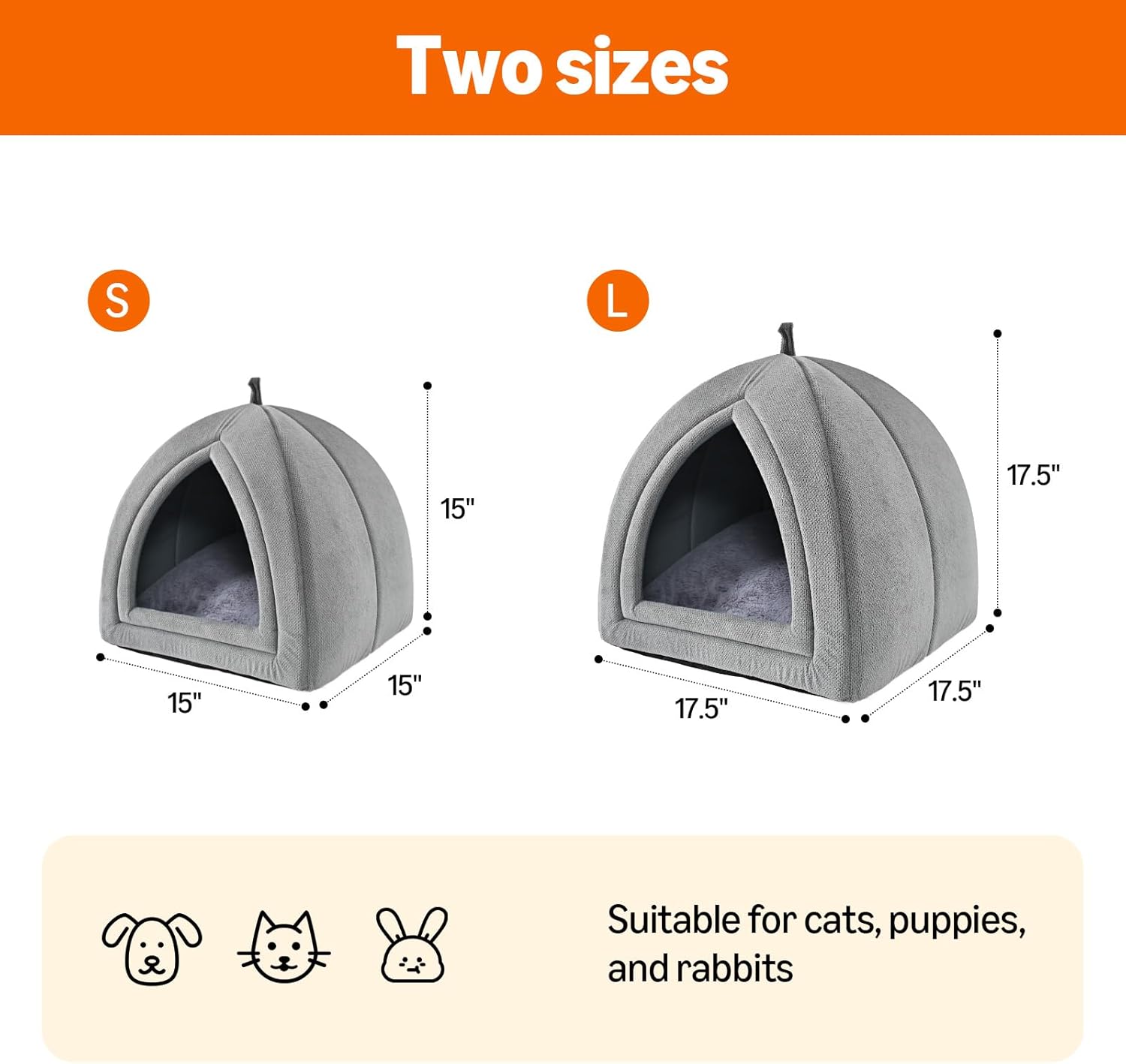 Amazon Basics Cat Cave Bed, 2-in-1 Foldable House for Indoor Cats, with Washable Cushion and Non-Slip Base, 17.5 x 17.5 Inches, Large, LightGray
