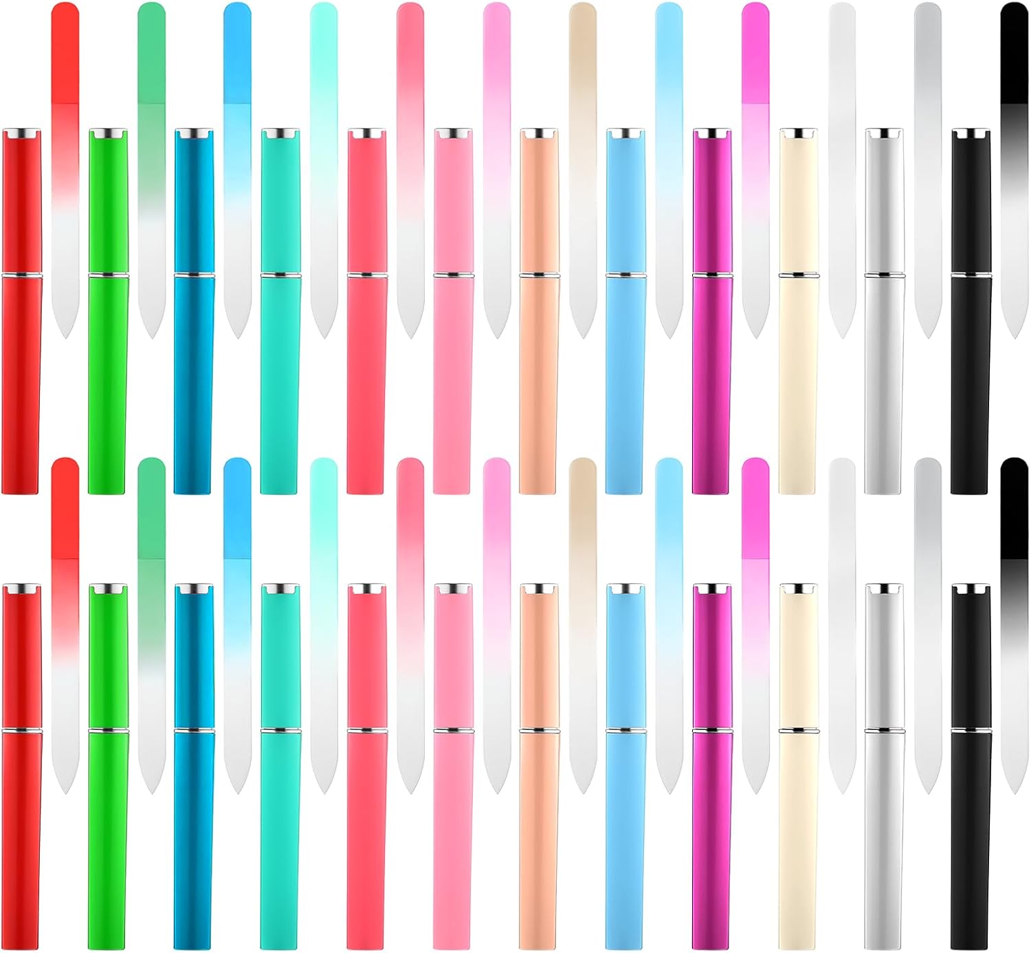 24Pcs Glass Nail File with Case, Double Sided Finger Nail Files Crystal Professional Fingernail Files Set Manicure Women Care for Natural, Pedicure, Artificial, Fake Nails