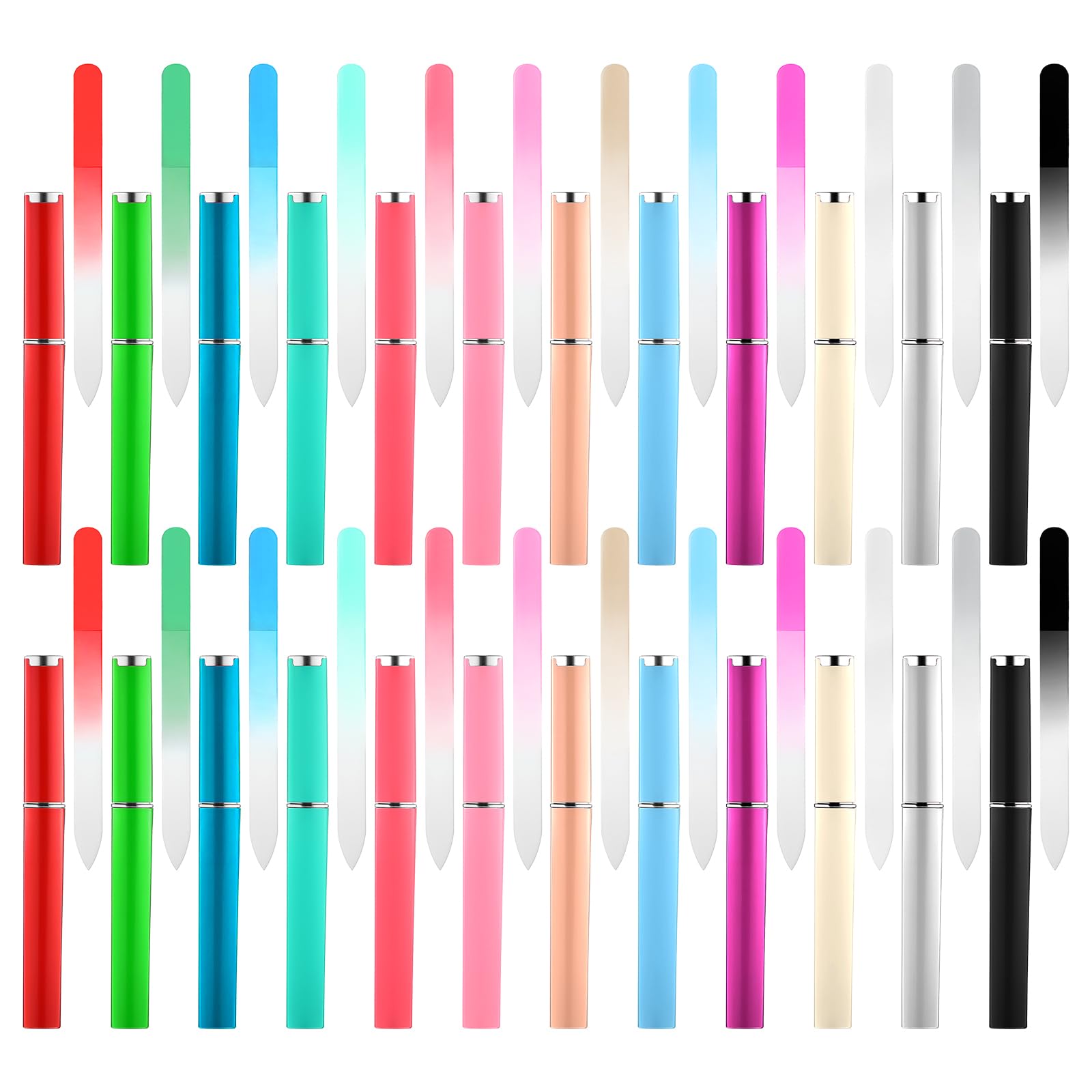 24Pcs Glass Nail File with Case, Double Sided Finger Nail Files Crystal Professional Fingernail Files Set Manicure Women Care for Natural, Pedicure, Artificial, Fake Nails