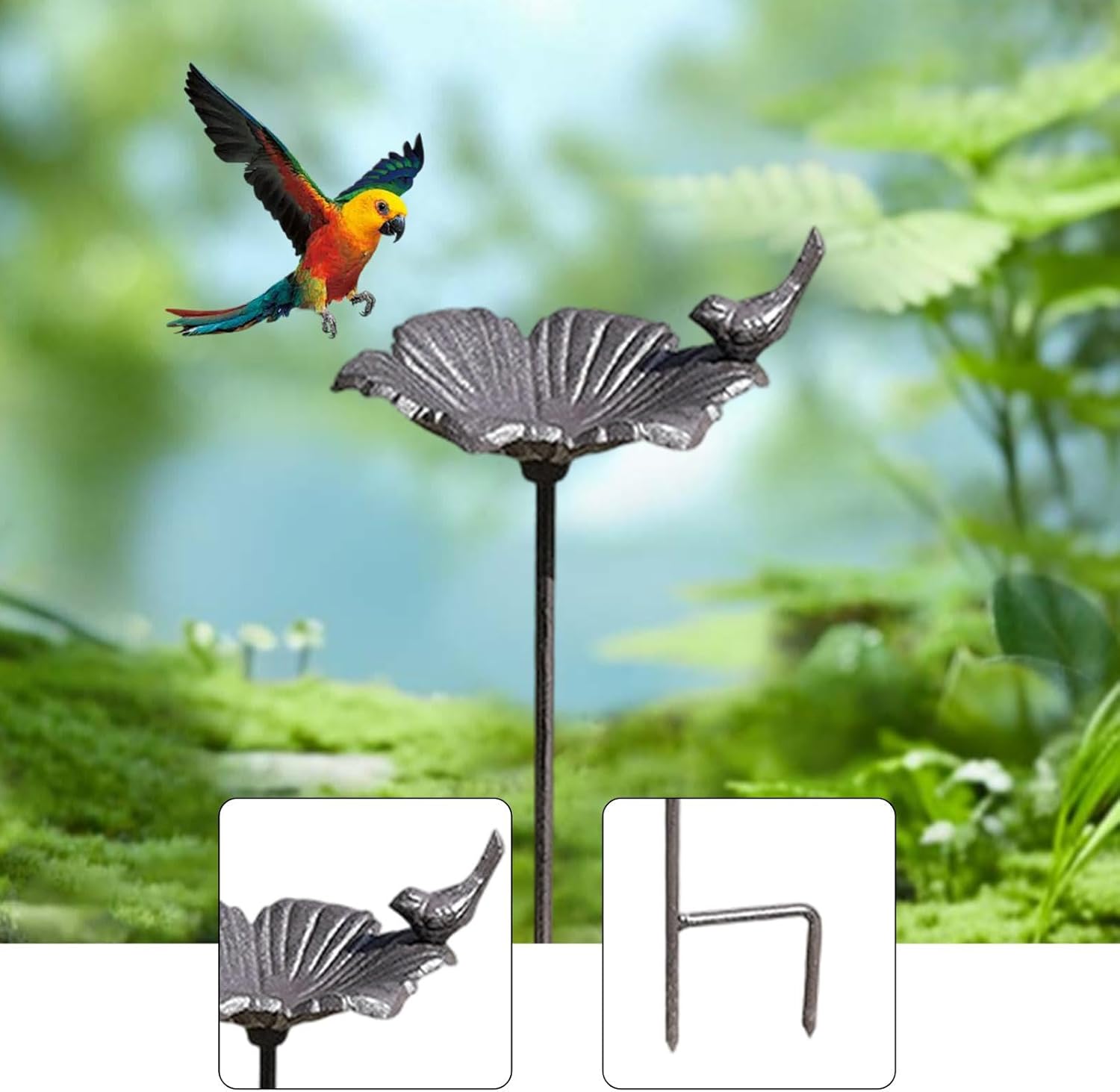 Bird Bath Bowl Garden Yard Decor Creative Heavy Duty Iron Water Bowl with Stake Birdbath for Park Outside Patio Backyard Yard, Flower Bowl