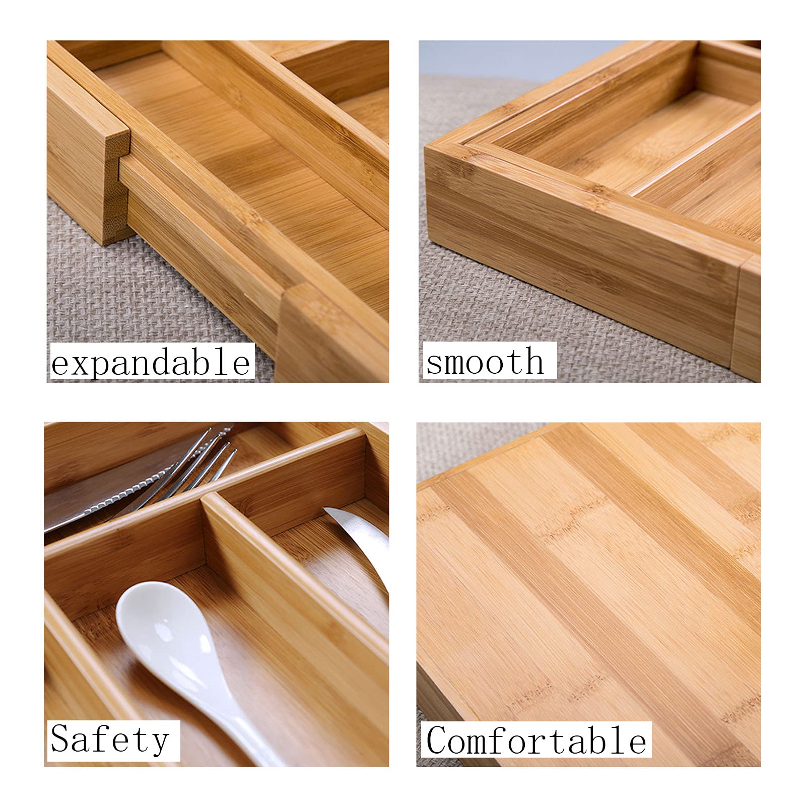 Organizador de cajones de cocina Bandeja de utensilios extensible Organizador de cajones Cubiertos Organizador de cubiertos en cajón Organizador de cajones de cubiertos de madera Bandeja de cubierto