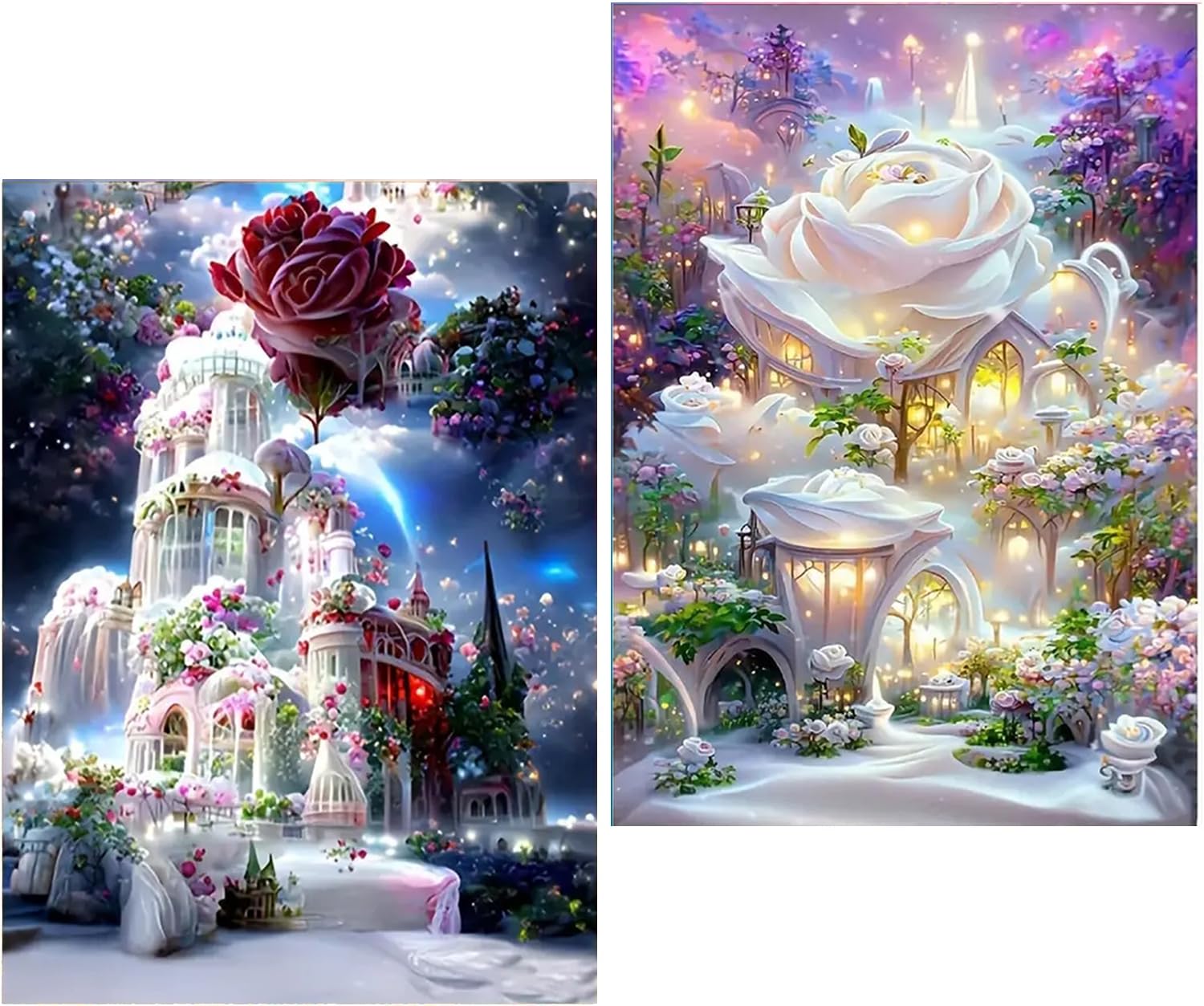 Amyaker ダイヤモンドアート キット 四角いビーズ 全面 2個セット ダイアモンドビーズ絵画キット DIY 手作り絵画 モザイクアート 5D モザイクアート ダイヤモンド塗装 全面貼り付けタイプ 30x40cm 夢幻の城