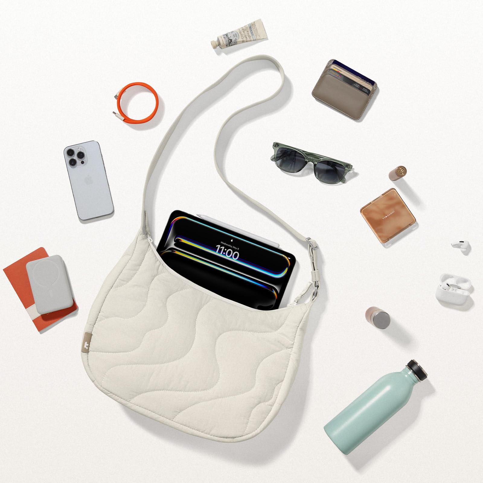 tomtoc 3,5L-9L Bolso Mujer Crossbody Bandolera Mujer Puffer, Bolso Bandolera Mujer Nylon Crescent Elegante, Hobo de Viaje con Correa Ajustable y Bolsillos Internos