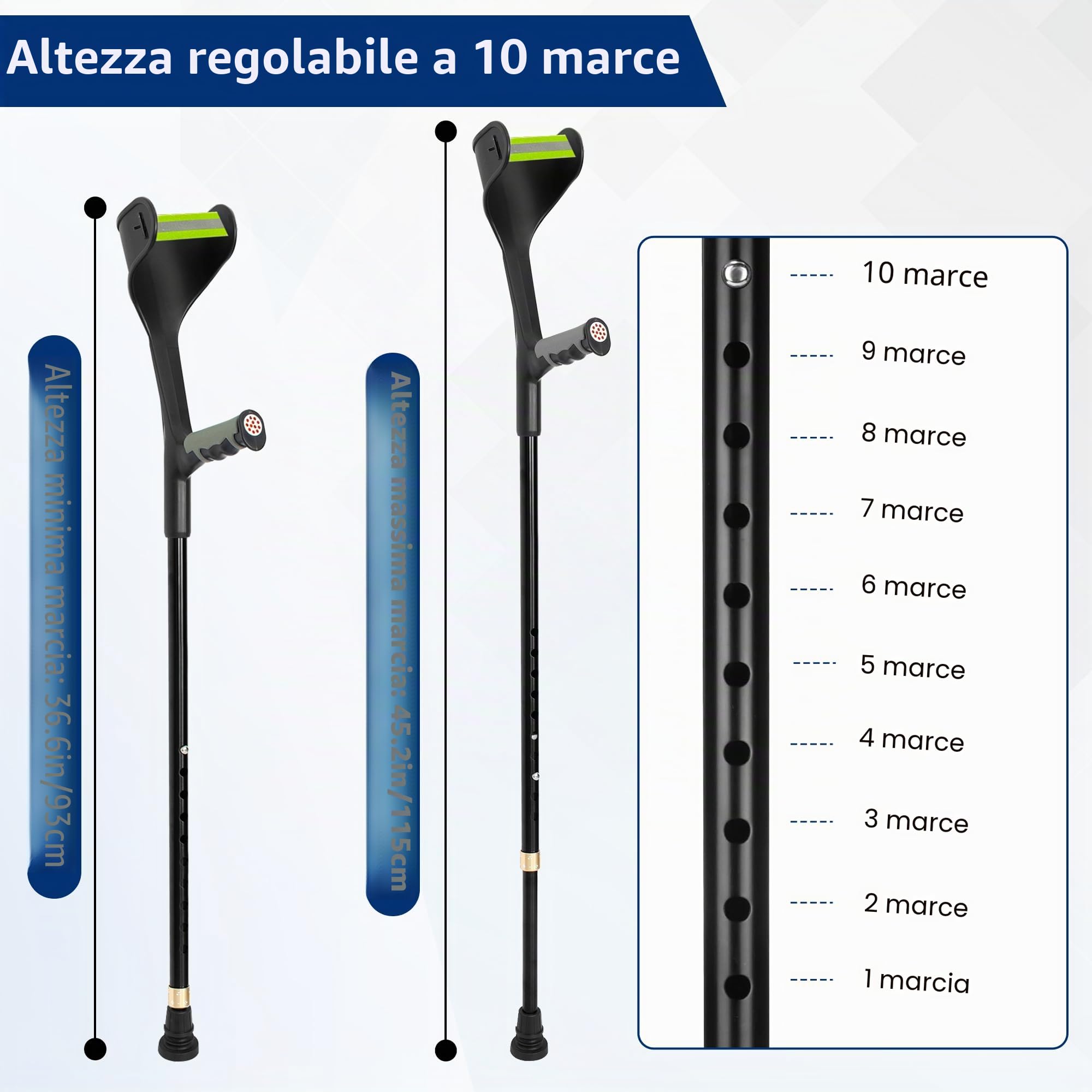 OUUTMEE Stampelle pieghevoli per avambraccio per adulti (1 PCS) con piedini antiscivolo | Stampelle a gomito regolabili e leggere con polsini, stampelle da viaggio, ausili per la mobilità e la deambulazione, nero