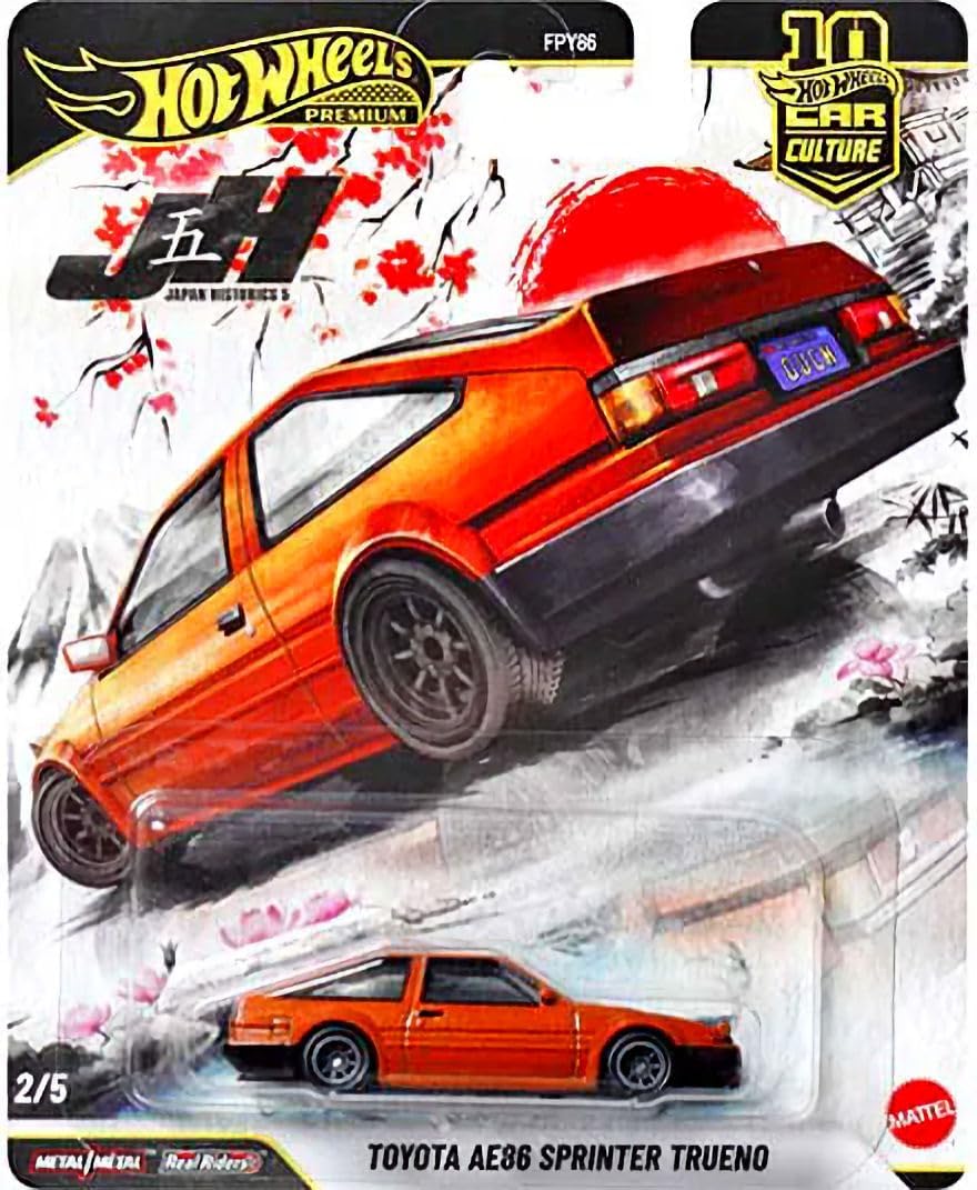 Hot Wheels Japan Historics 5 Premium Car Collection, 5-Pack Diecast Set with Nissan Skyline, Toyota Trueno, Celica, Datsun 620, Honda CRX, Car Culture Series FPY86-961P
