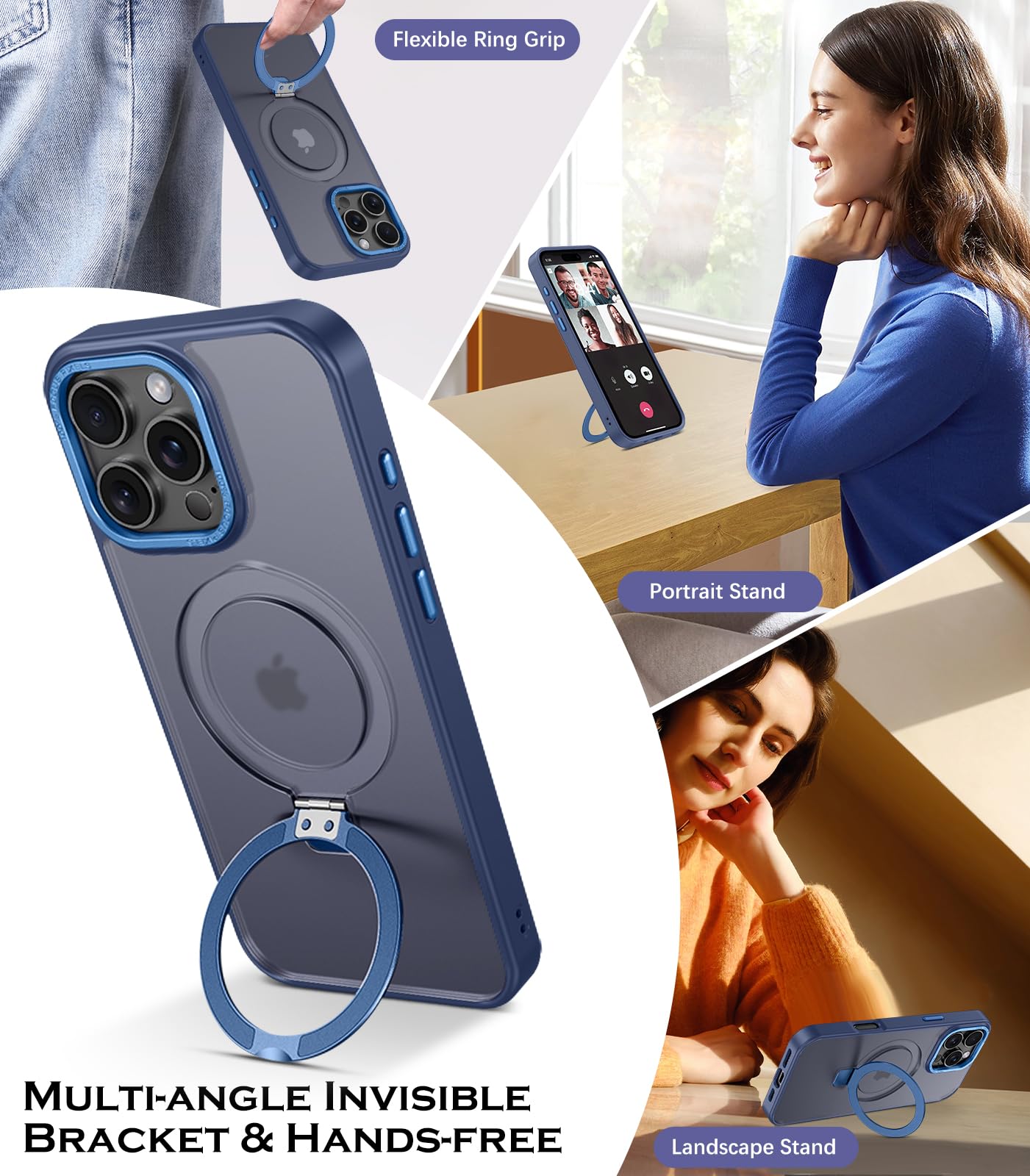 DOMAVER Cover Magnetica Per IPhone 16 Pro Max – Supporto Invisibile 360° Regolabile, Retro Smerigliato, Compatibile MagSafe, Anti Impronta, Oro Del Deserto - 6