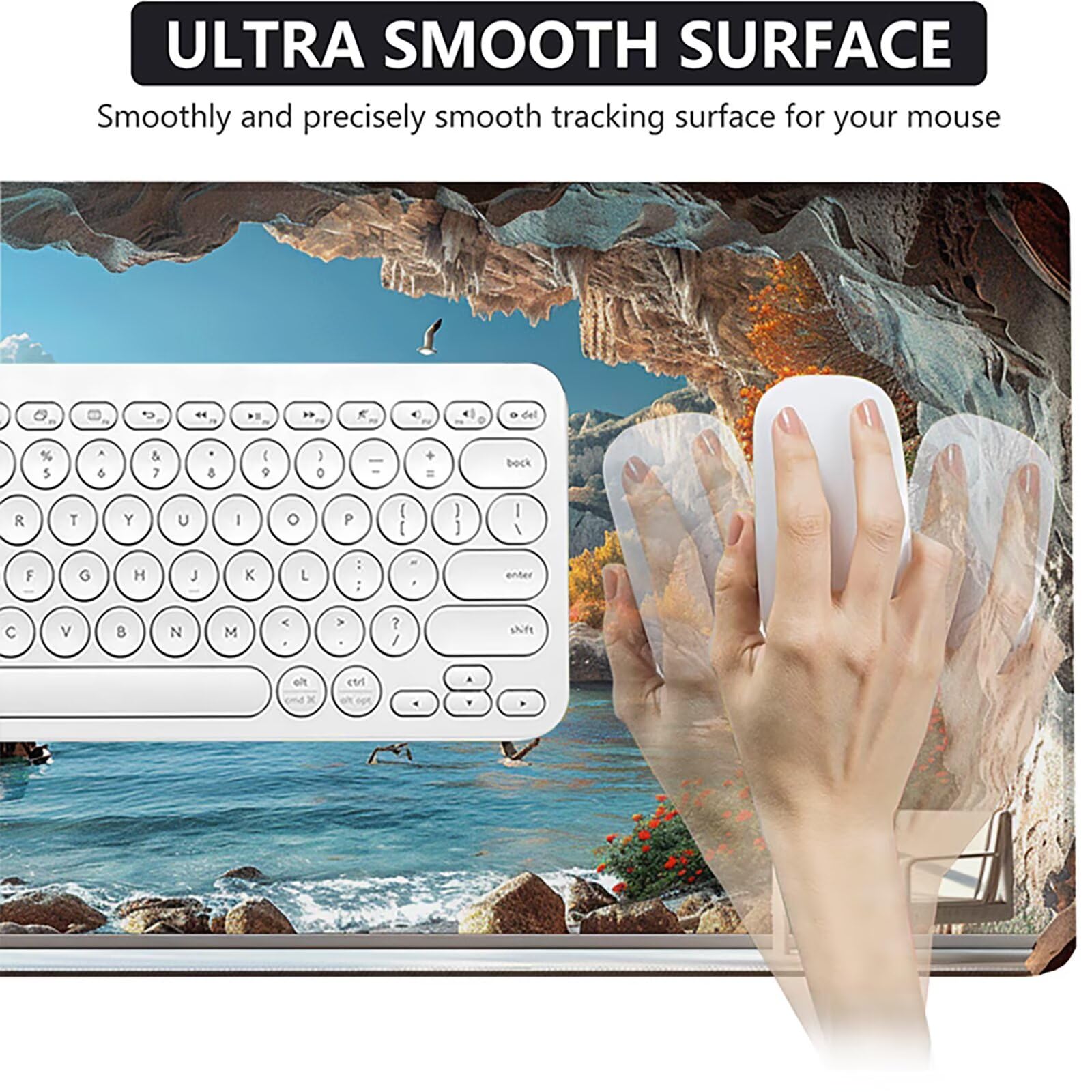 Paisaje Alfombrilla Ratón Gaming XXL 1500 x 800 mm, Alfombrilla Gaming Blanco Mousepad con Base de Goma Antideslizante, Impermeable Desk Mat para Teclado y Raton, Accesorios Gaming, Regalos 0-Q