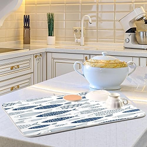 Vista 313 de Tapete de secado de platos de mariposas botánicas para encimera de cocina, almohadilla de secado de microfibra absorbente, grande, 18 x 24 pulgadas