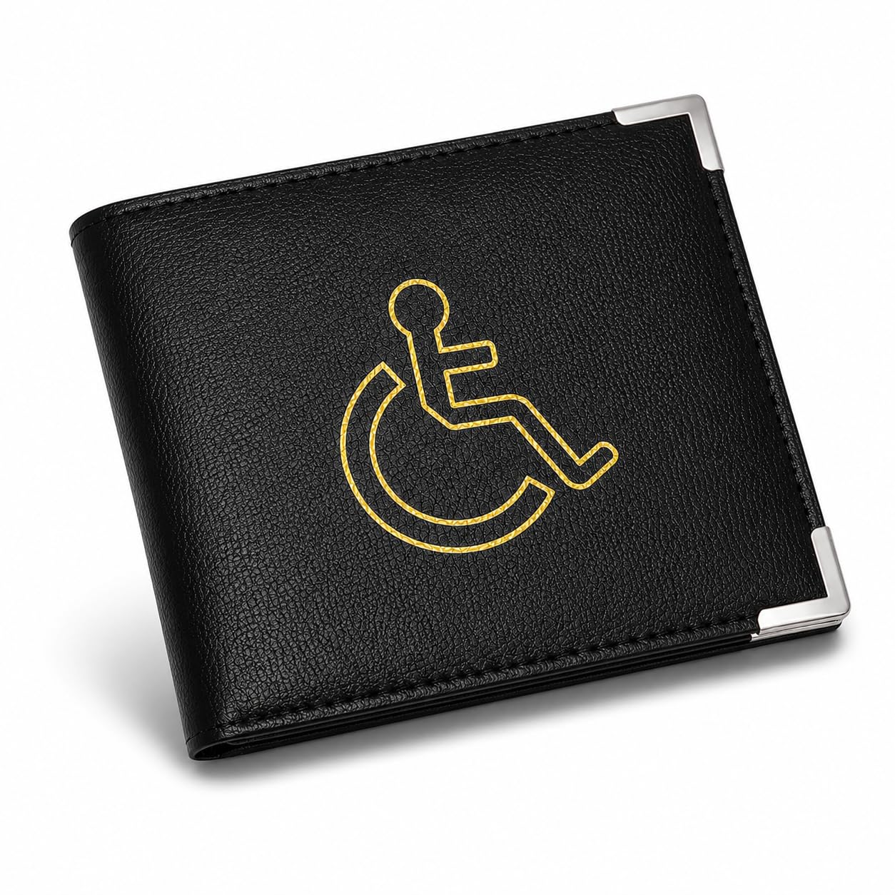 thehomegallery PU Leather Disabled Badge Holder with Metal Corner Hologram Safe Parking Permit Display 16.5 x 13.5 cm- Black