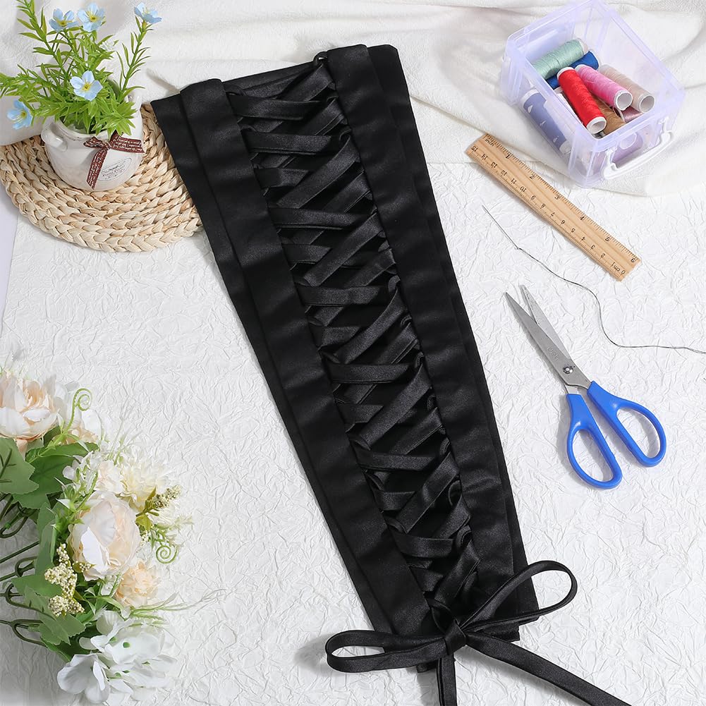 GORGECRAFT 4 pz Kit Corsetto in Raso Pannello di Pizzo in Raso Nero con Cerniera di Ricambio Nastro Regolabile Cravatte Posteriori Corsetti per Abiti da Ballo Abiti Formali Accessori Fai da Te