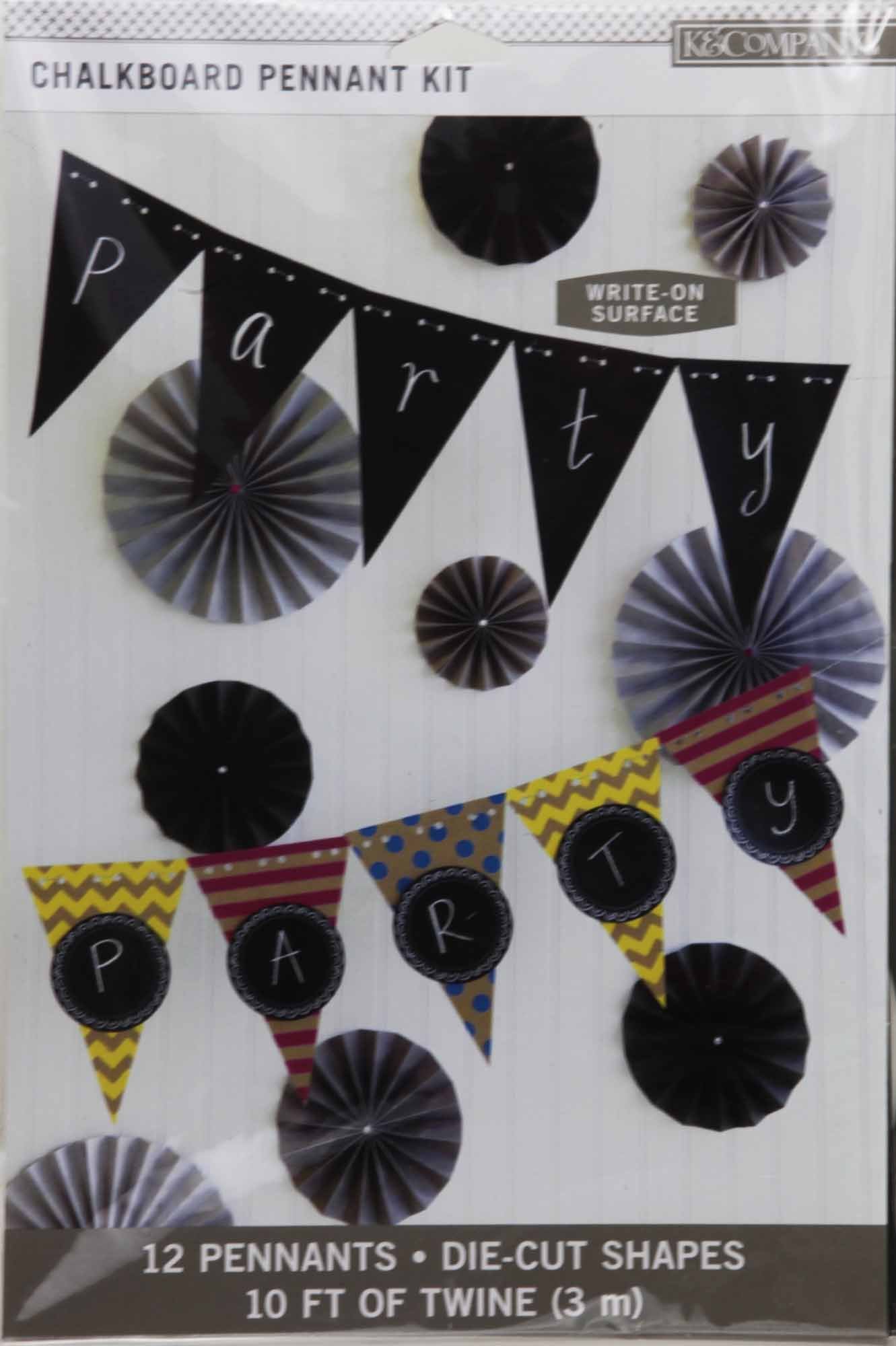 K&Company Chalk It Now Chalkboard Pennant Kit ~ Write-On Surface Party Banner
